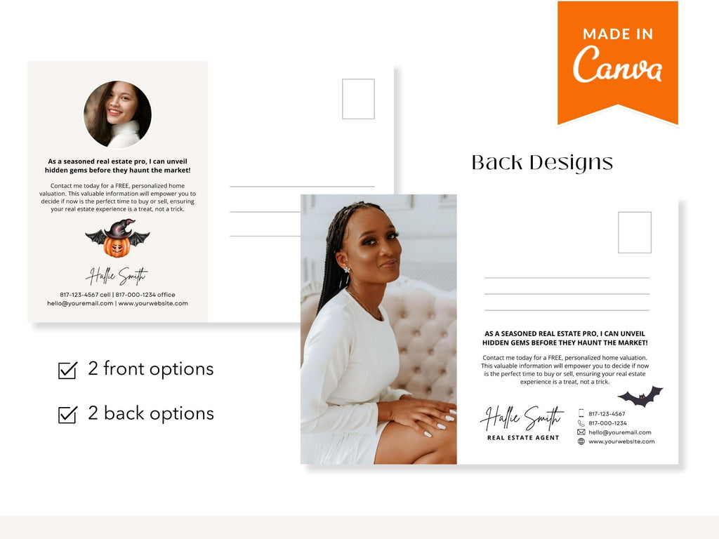 Real Estate Happy House Haunting Halloween Postcard - Creatively designed postcard wishing clients a 'Happy House Haunting,' providing a unique and engaging way to express Halloween greetings and foster connections with your real estate audience.