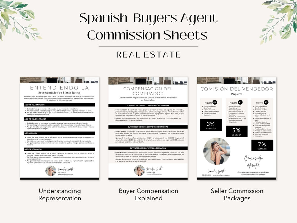 Spanish Buyer Agent Commission Sheets Vol 02 - Real estate commission and representation
sheets in Spanish for agents and clients.