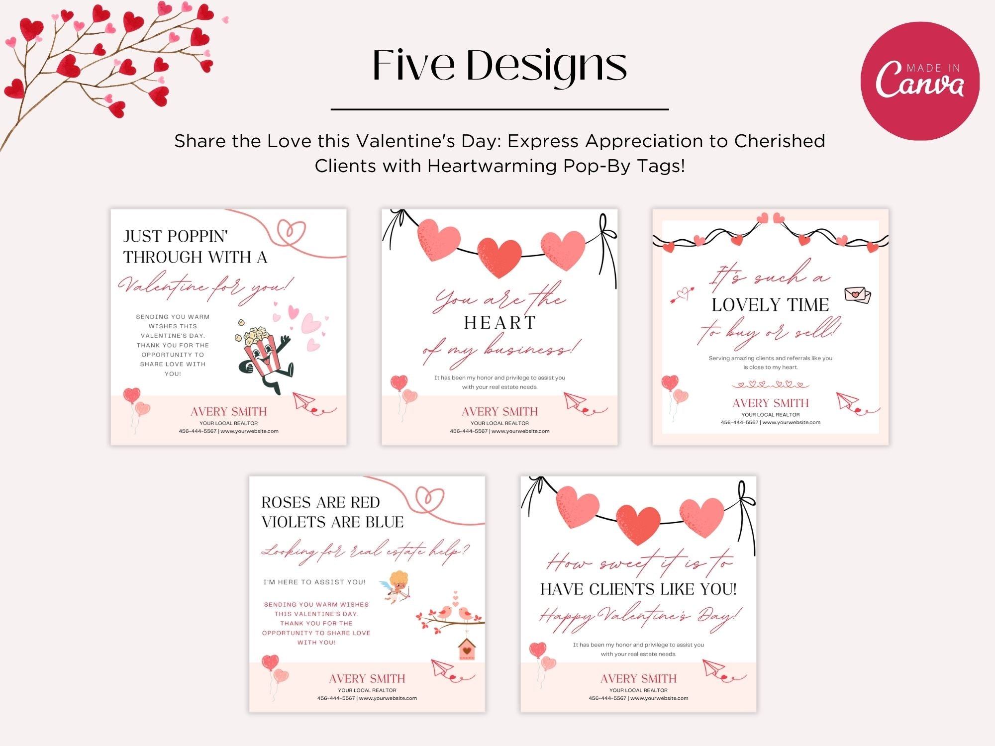 Valentine Pop By Tags Bundle - SQUARE - Professionally designed real estate gift tags with a touch of Valentine's charm.