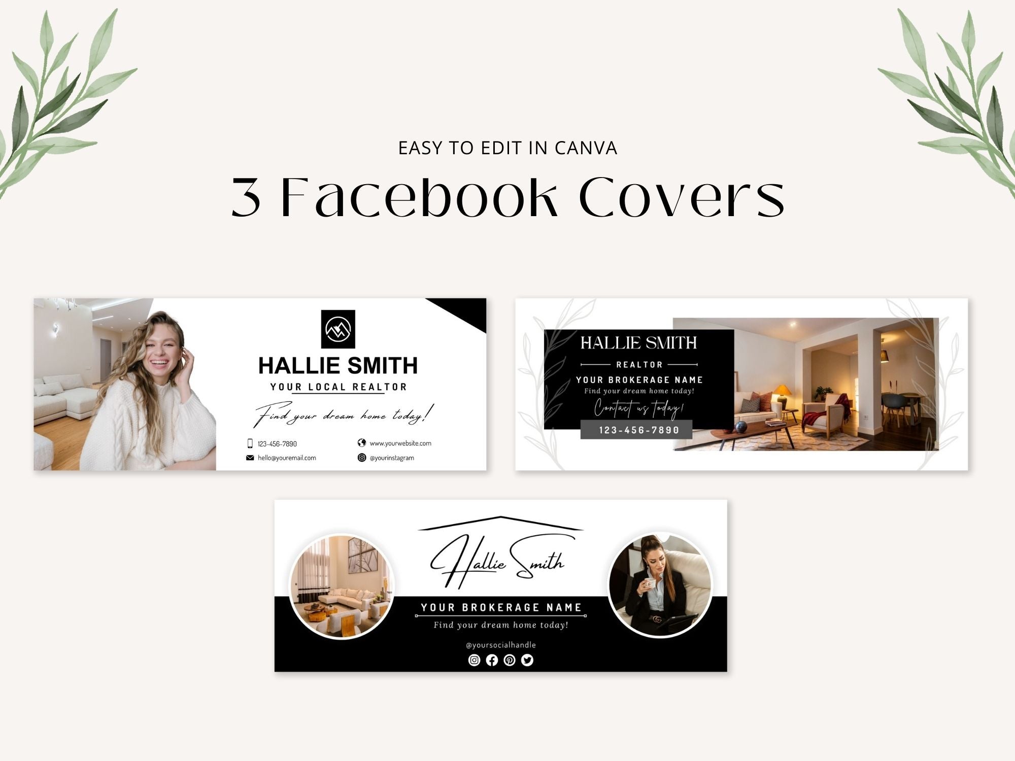Real Estate Black Facebook Covers Vol 01 - Sophisticated black-themed covers for real estate professionals' Facebook pages.