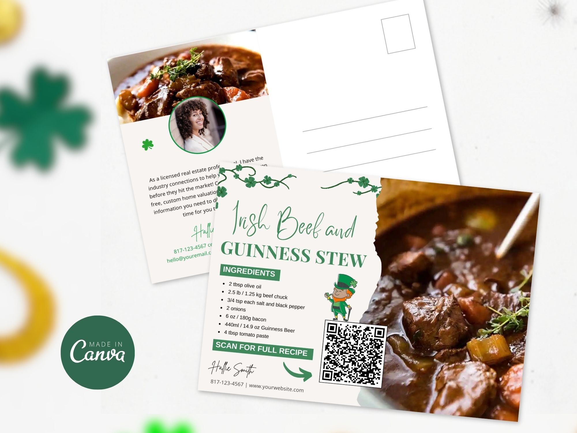 St. Patrick's Recipe Postcard Bundle - Charming and professionally designed postcards featuring delightful St. Patrick's Day recipes.