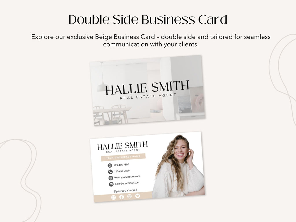 Real Estate Beige Business Card Set - Sleek and sophisticated business cards in a timeless beige color scheme for real estate professionals.