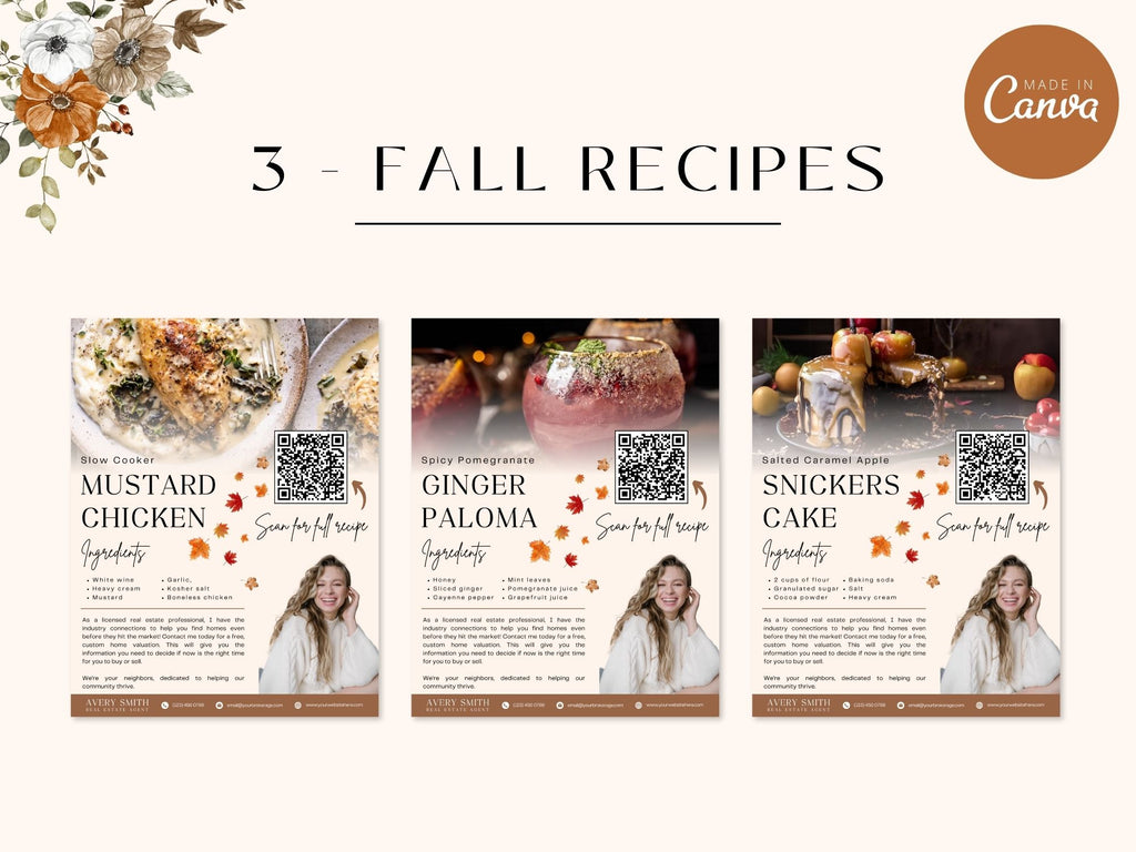 Fall Recipe Flyers Vol 02 featuring autumn-themed recipes for realtors to engage clients and promote real estate services.