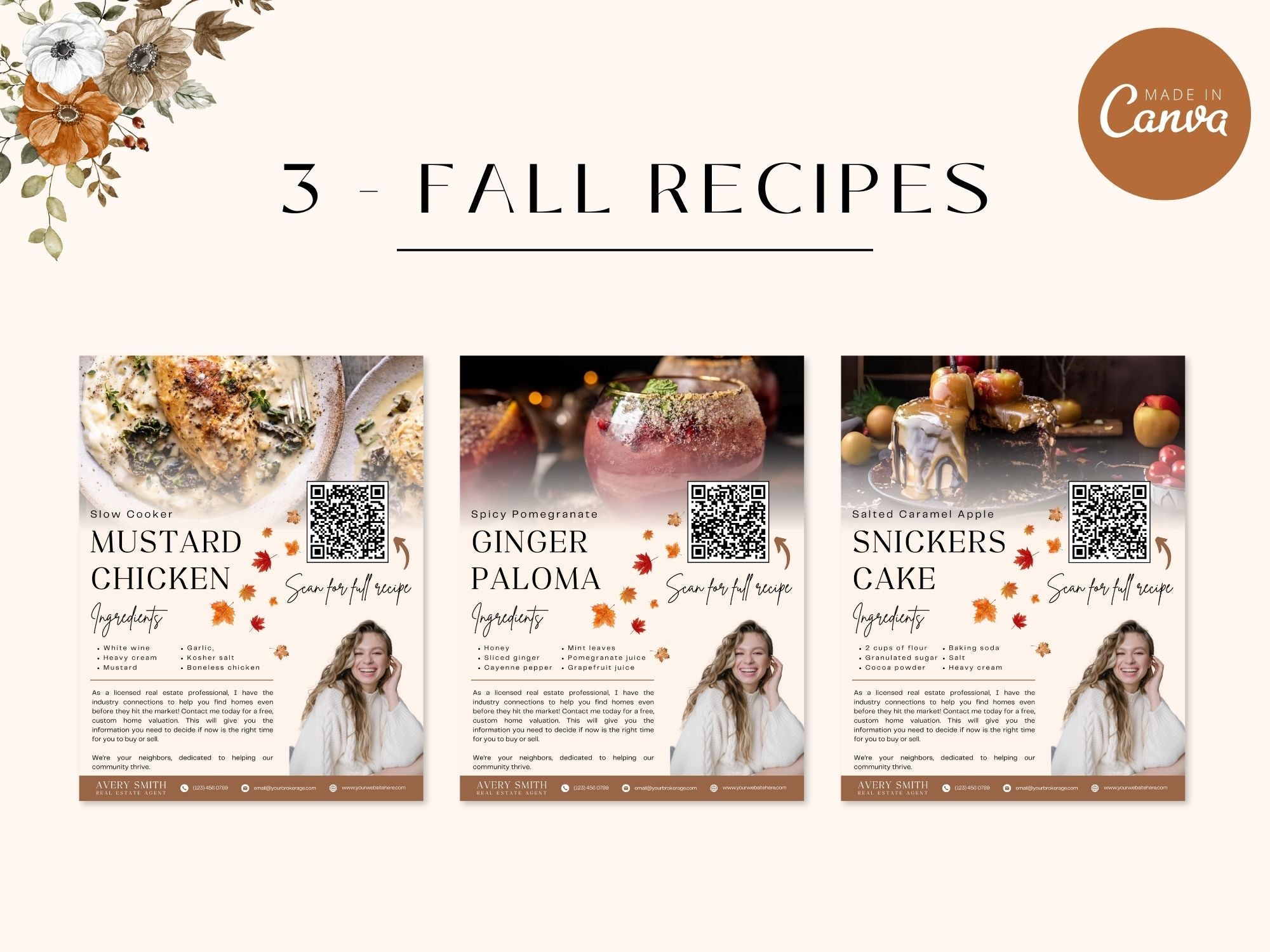 Fall Recipe Flyers Vol 02 featuring autumn-themed recipes for realtors to engage clients and promote real estate services.