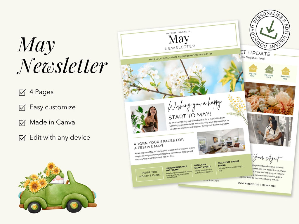 Minimal May Newsletter 2024 - Clean and modern real estate newsletter template for impactful communication.