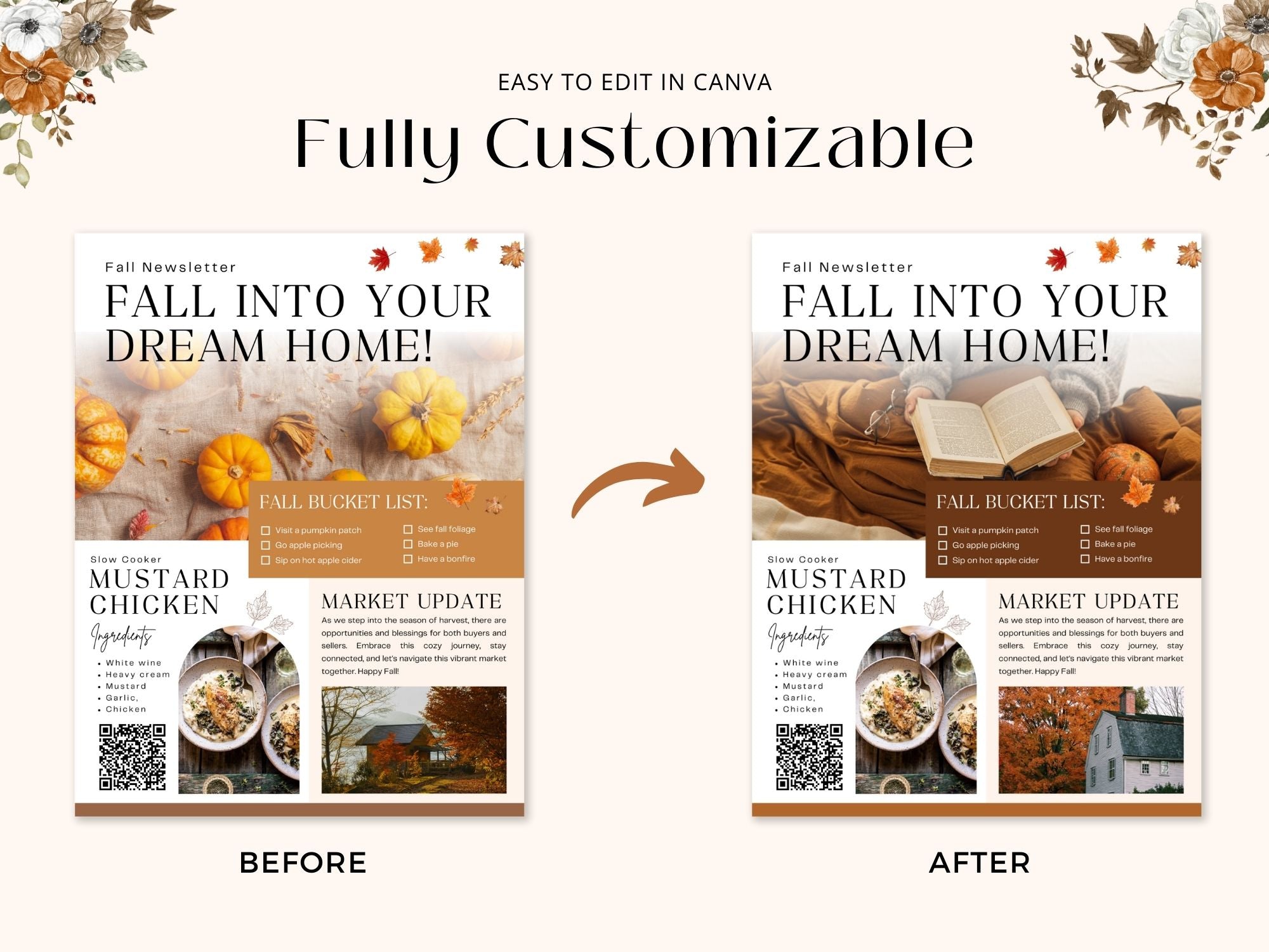 Fall Holiday Newsletter 2024 template designed for real estate professionals, featuring seasonal
market trends and holiday tips.
