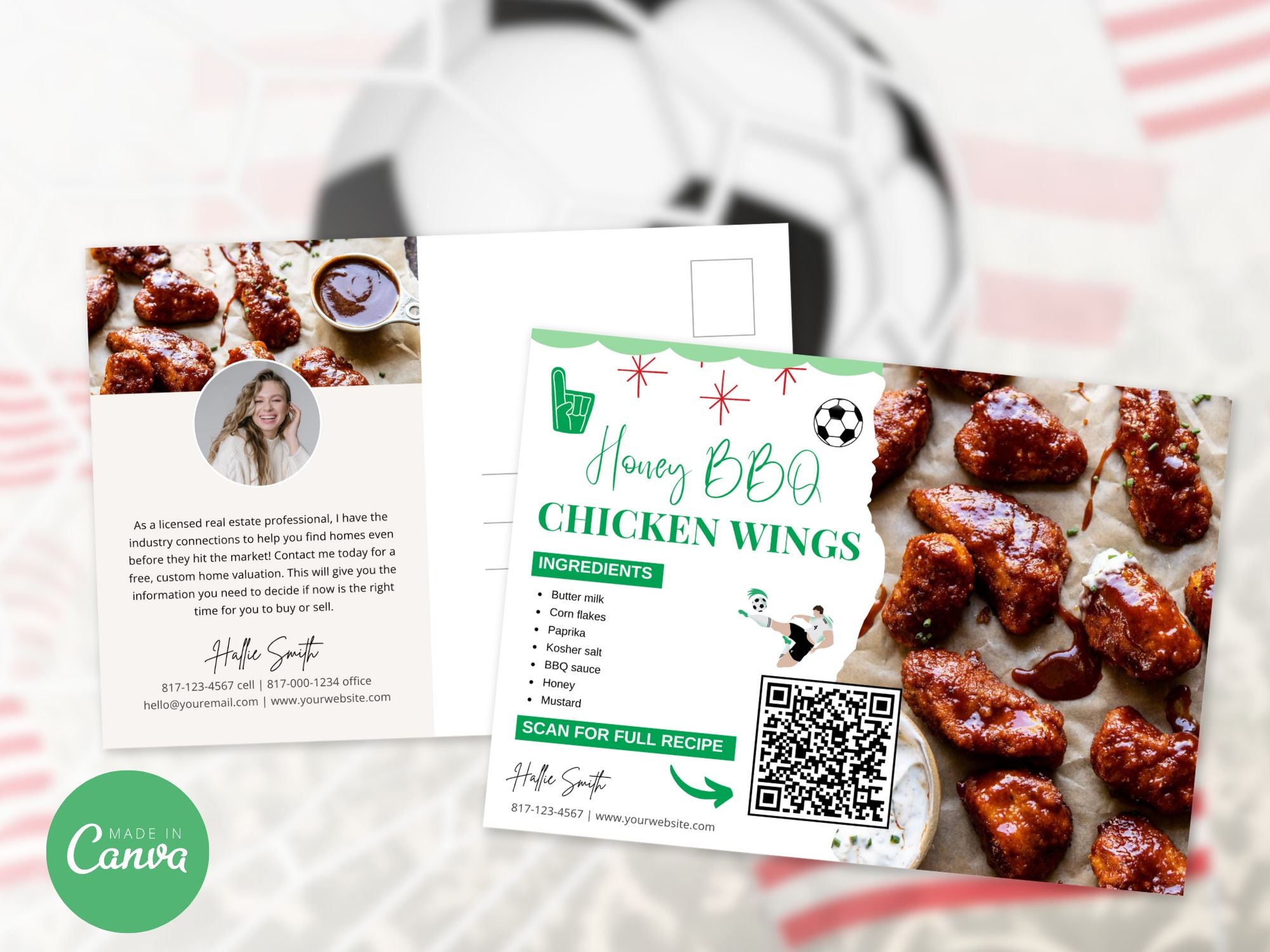 Football Season Real Estate Recipe Postcards - Themed postcards with delicious recipes and real estate tips.