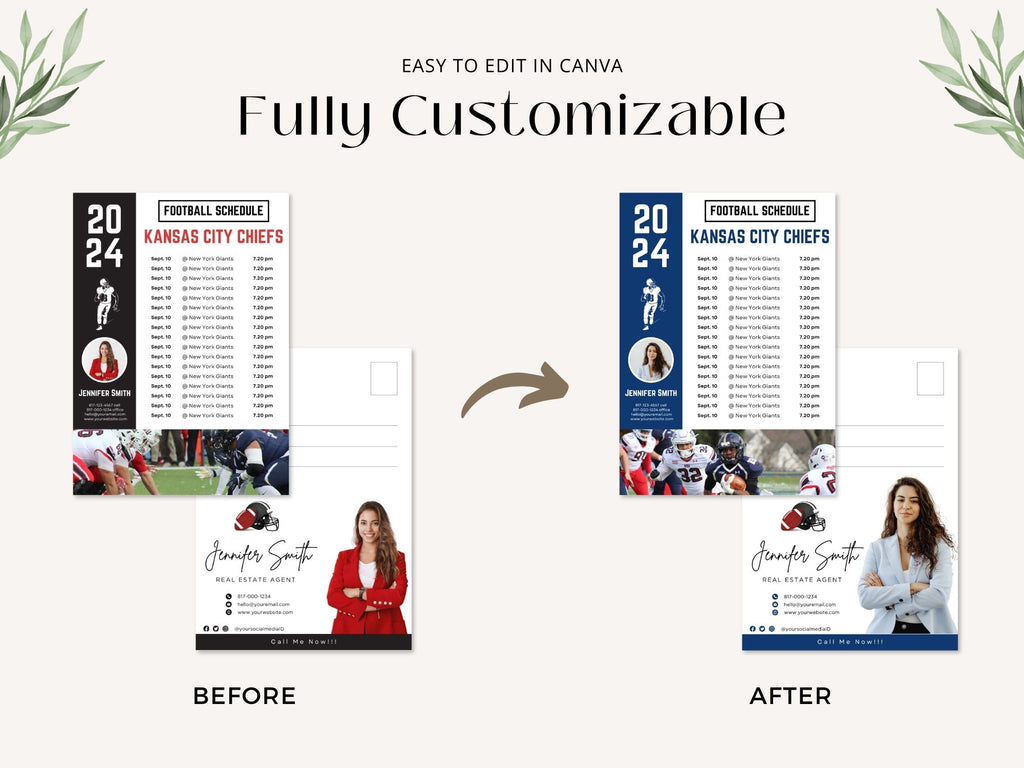 Football Schedule Postcard Vol 02 featuring a vibrant design for real estate professionals to
engage clients during football season.
