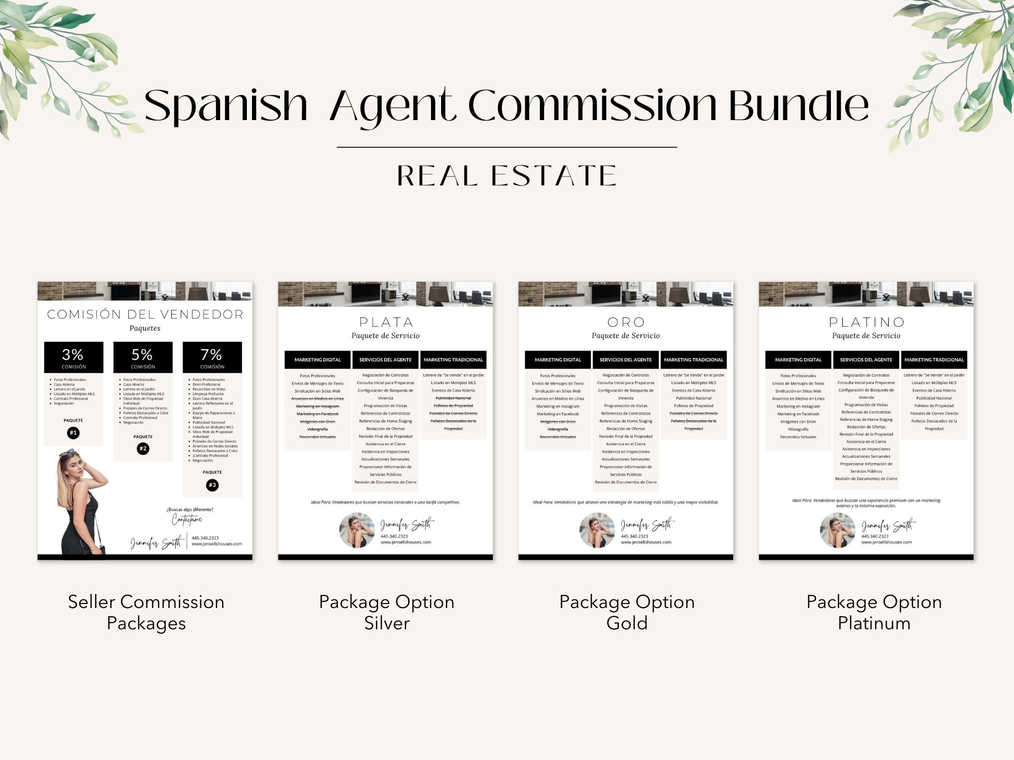 Spanish Agent Commission Bundle Vol 02 - Real estate documents in Spanish explaining
commission structures and services for agents.