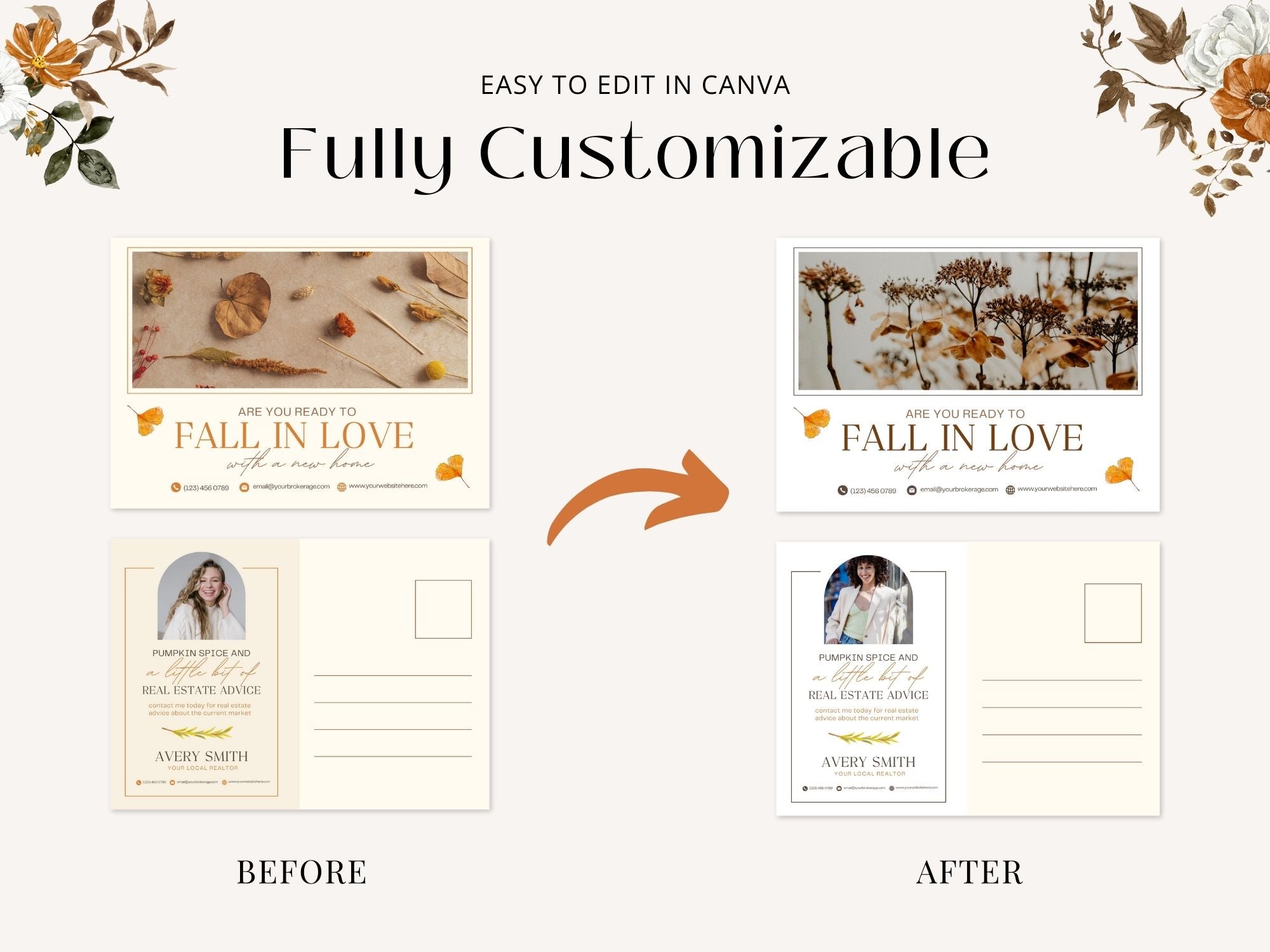 Real Estate Fall In Love Postcard Vol 01 - Charming postcard with autumnal aesthetics and a touch of romance, ideal for expressing warm wishes and fostering client connections during the fall season