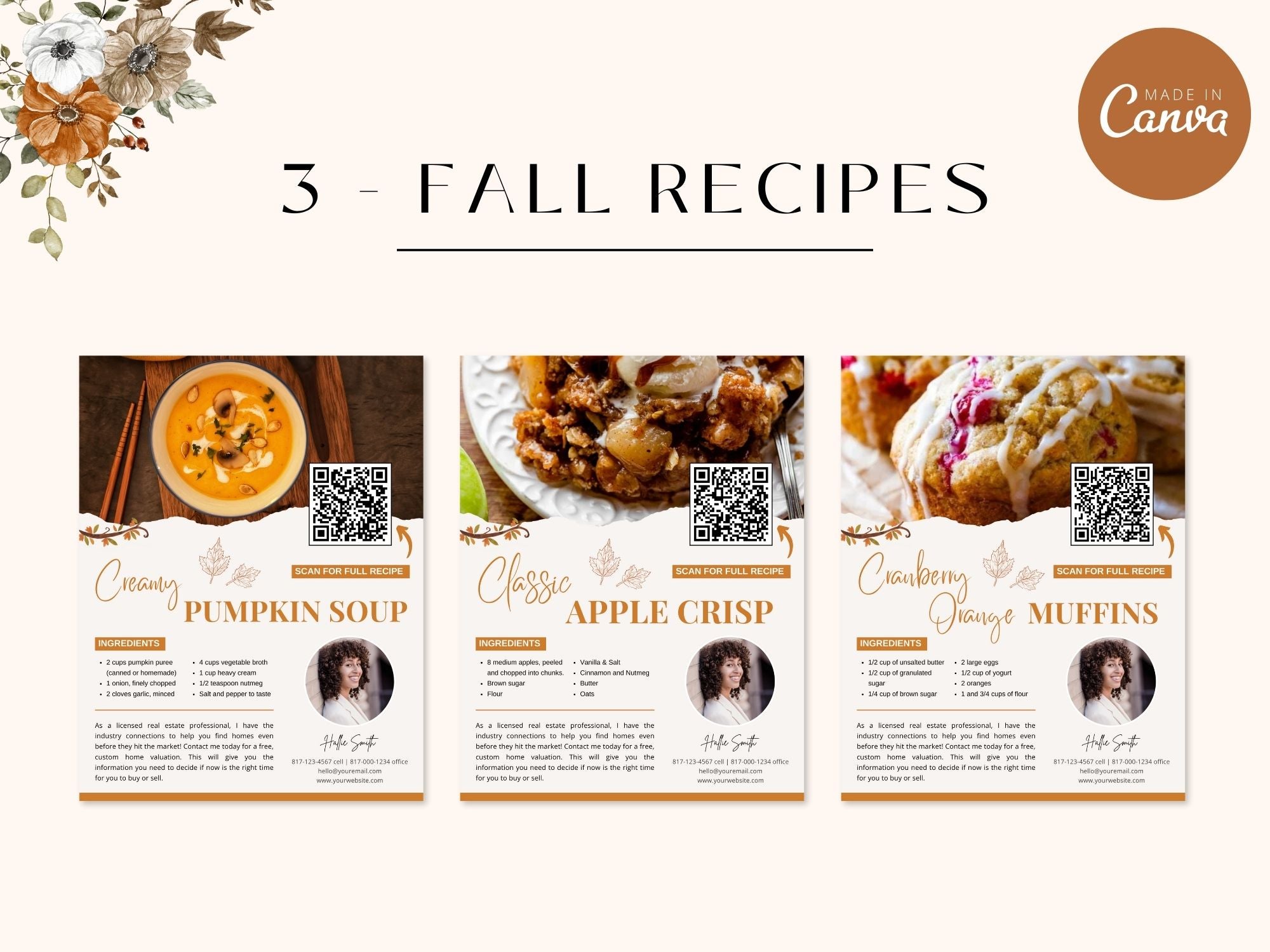Fall Recipe Flyers Vol 01 for realtors, featuring autumn-themed recipes to engage clients and boost real estate branding.