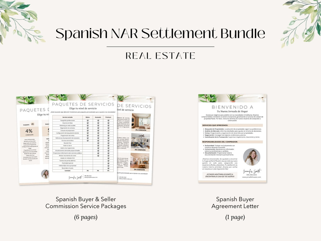 Spanish NAR settlement bundle with essential documents for real estate transactions.