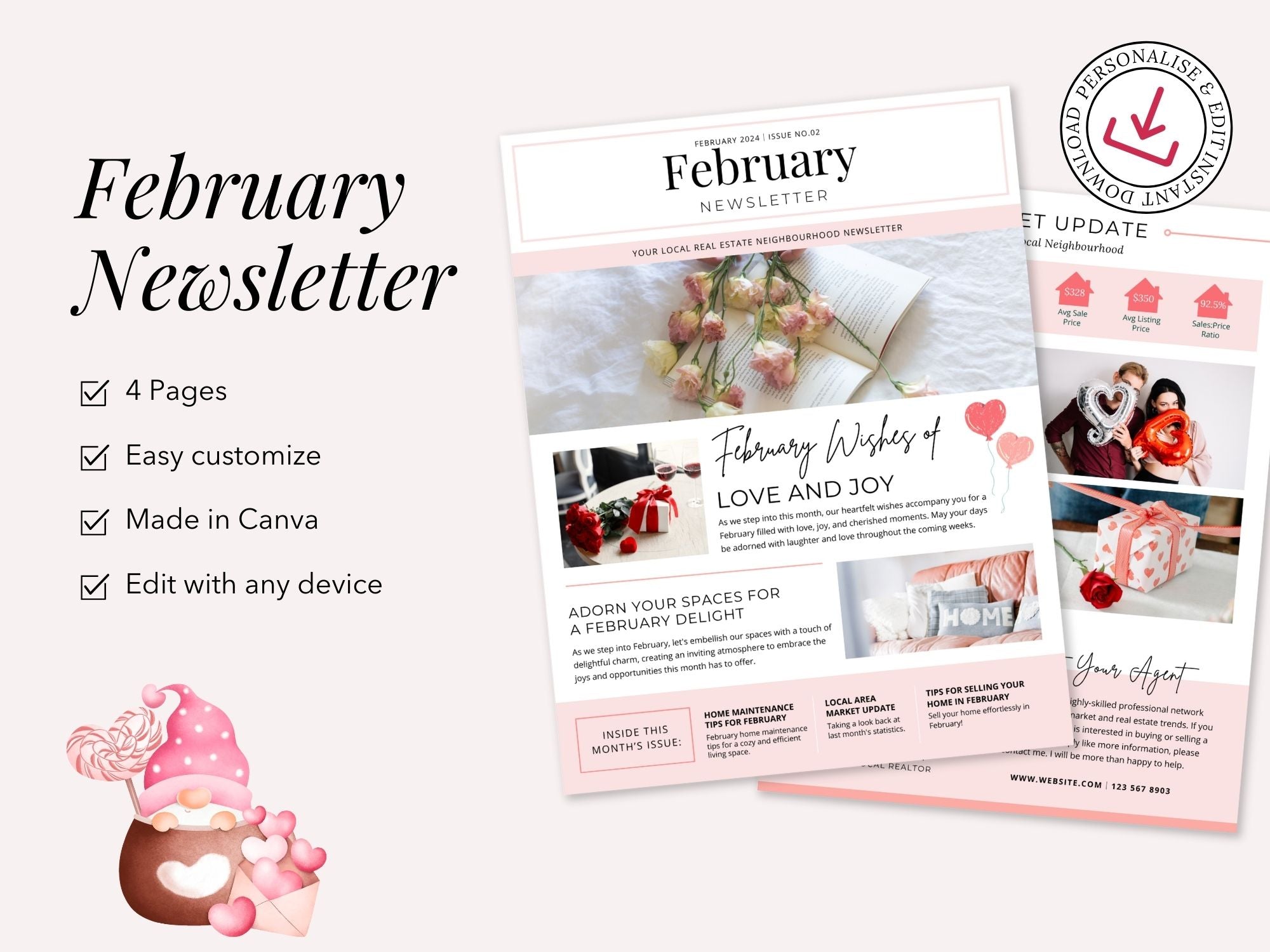 Minimal February Newsletter 2024 - Professionally designed real estate newsletter template with a clean and modern aesthetic.