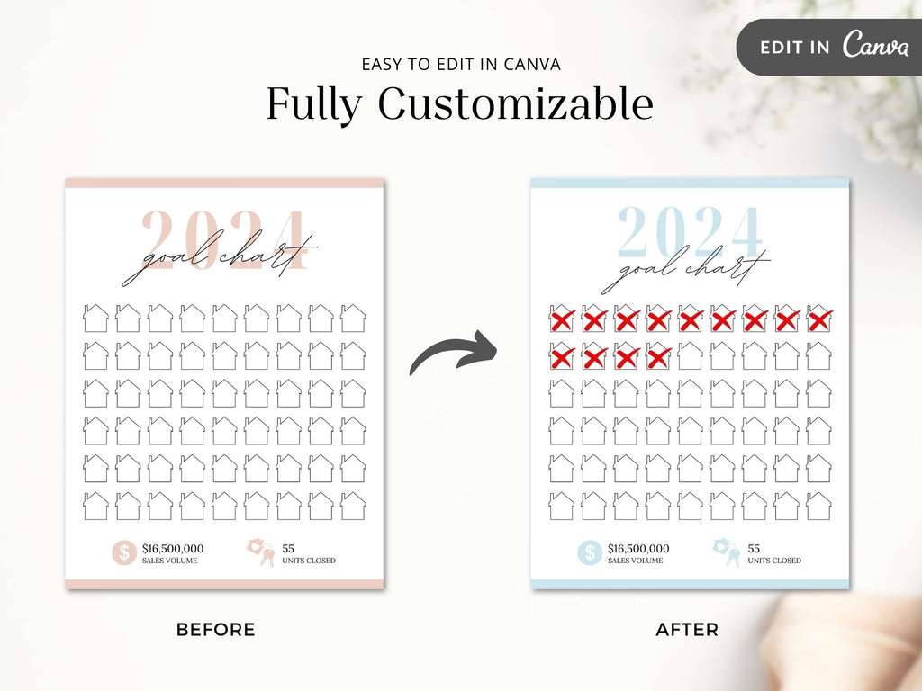 Real Estate Blush Pink 2024 Realtor Goal Chart - Visually appealing chart for goal setting and tracking in a sophisticated blush pink theme, providing a motivational and elegant tool for achieving real estate milestones