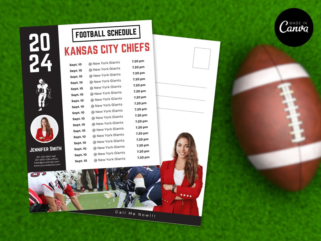 Football Schedule Postcard Vol 02 featuring a vibrant design for real estate professionals to
engage clients during football season.