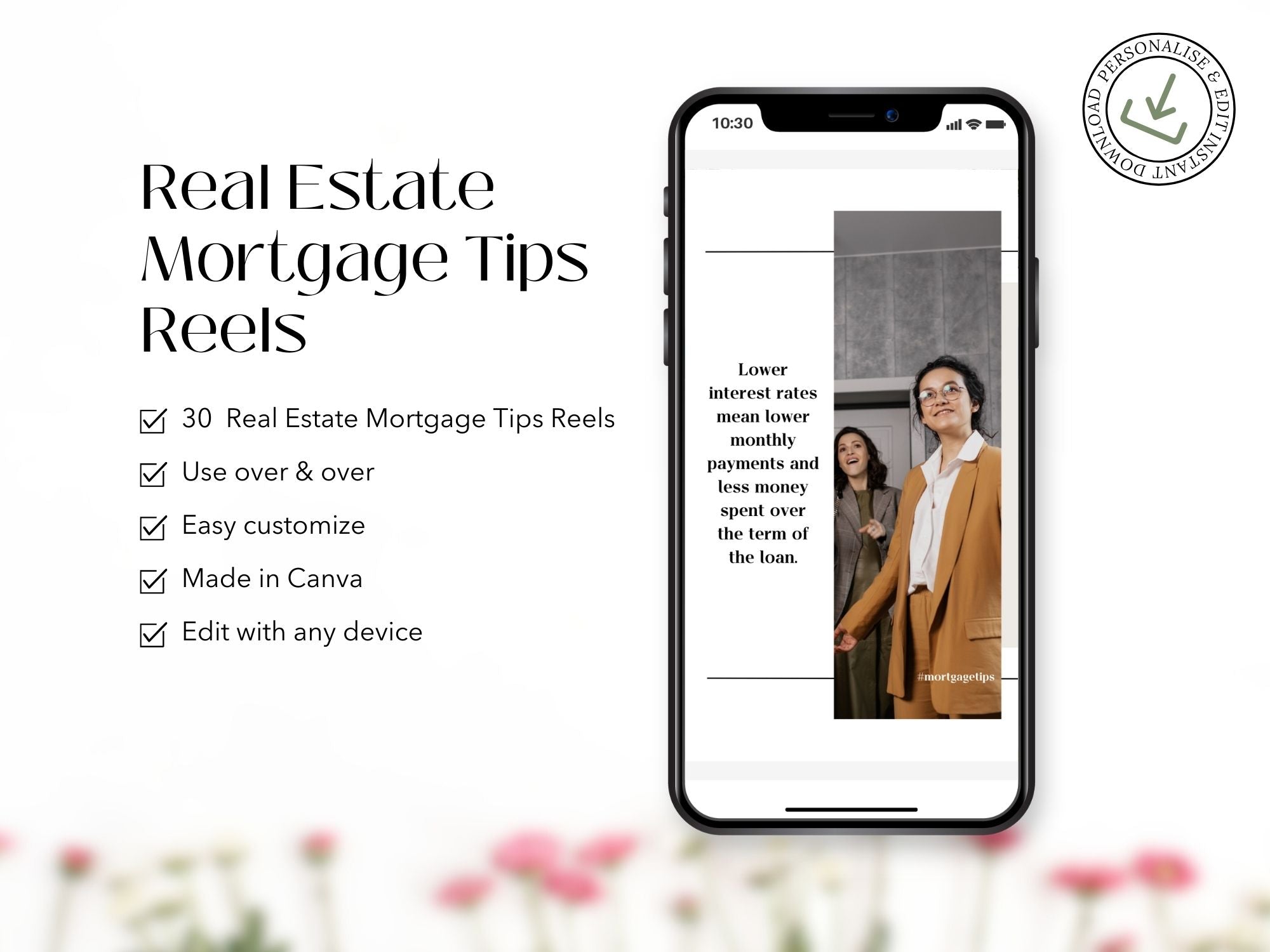 Instagram reel templates sharing mortgage tips for homebuyers and realtors, designed for engagement and education.
