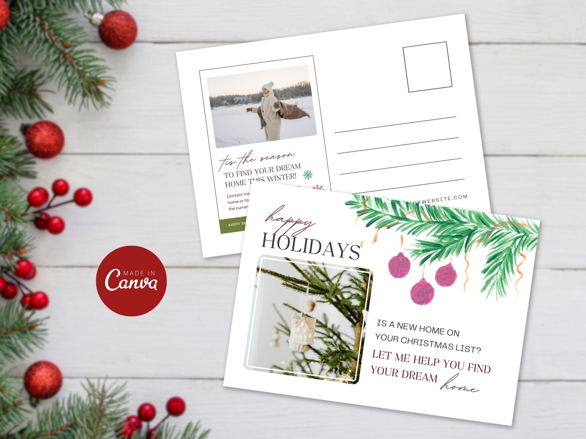 Real Estate Happy Holidays Christmas Postcard - Conveying Warm Holiday Wishes for Clients