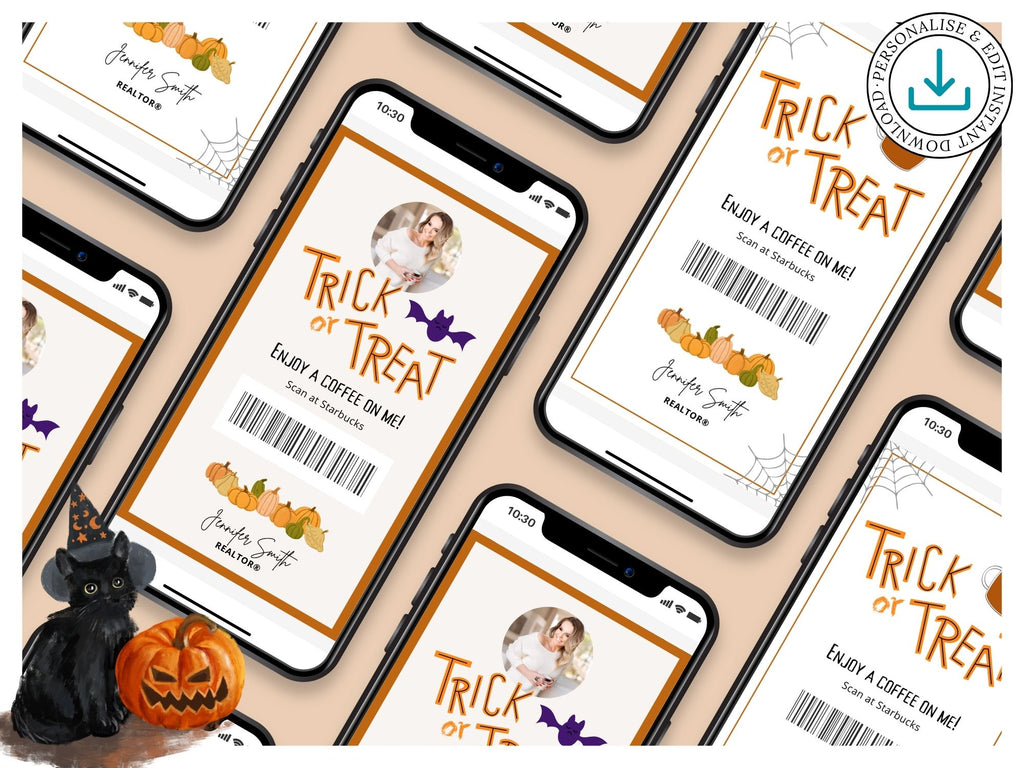 Real Estate Textable Halloween Coffee Gift Card - Innovative and festive gift card for expressing appreciation and sending warm wishes during the Halloween season, all with the convenience of a textable format.