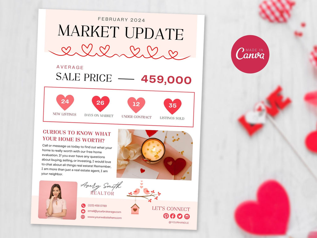 Valentine Market Update Flyer - Professionally designed real estate flyer with Valentine's charm for effective client communication.
