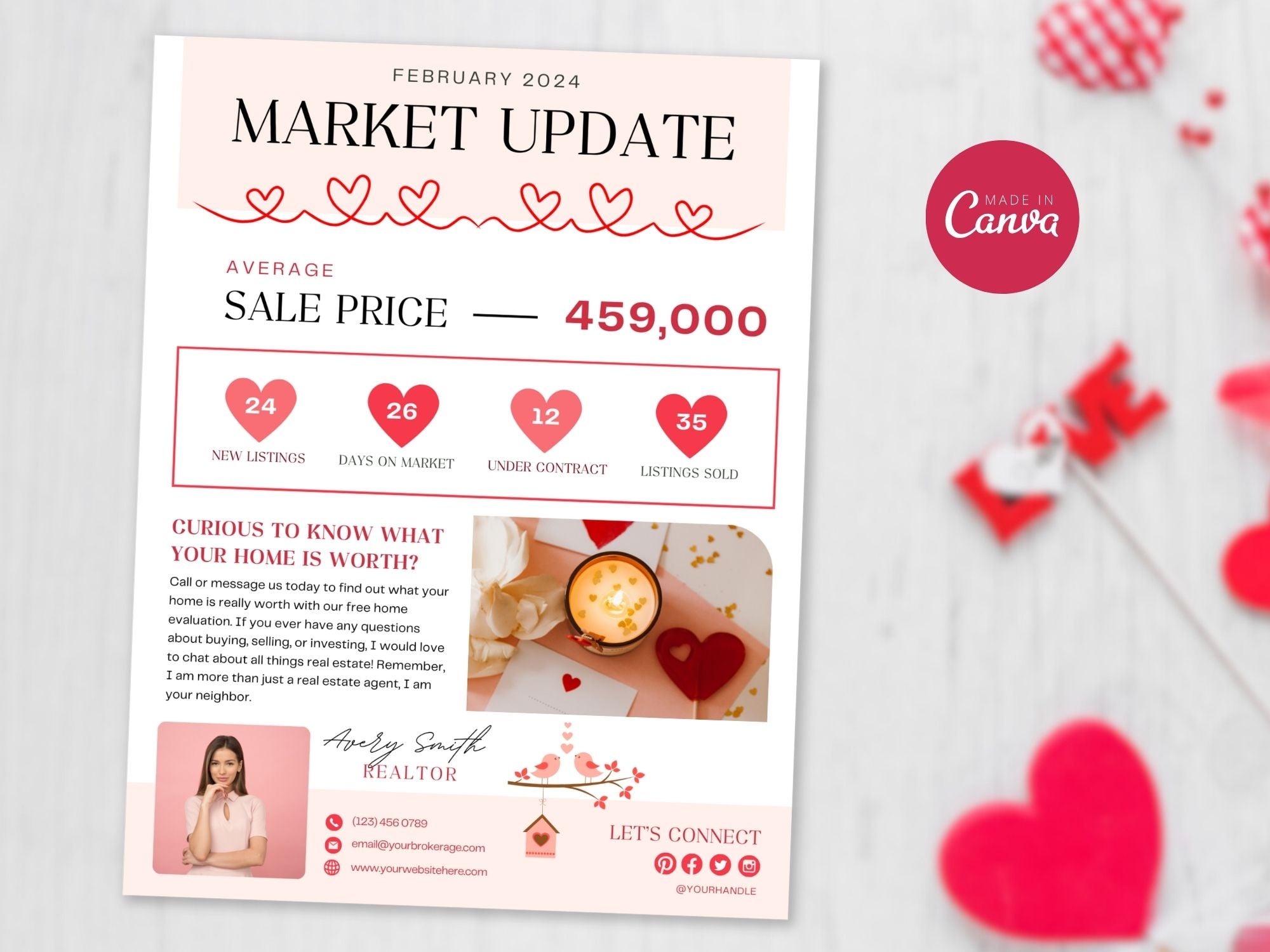 Valentine Market Update Flyer - Professionally designed real estate flyer with Valentine's charm for effective client communication.