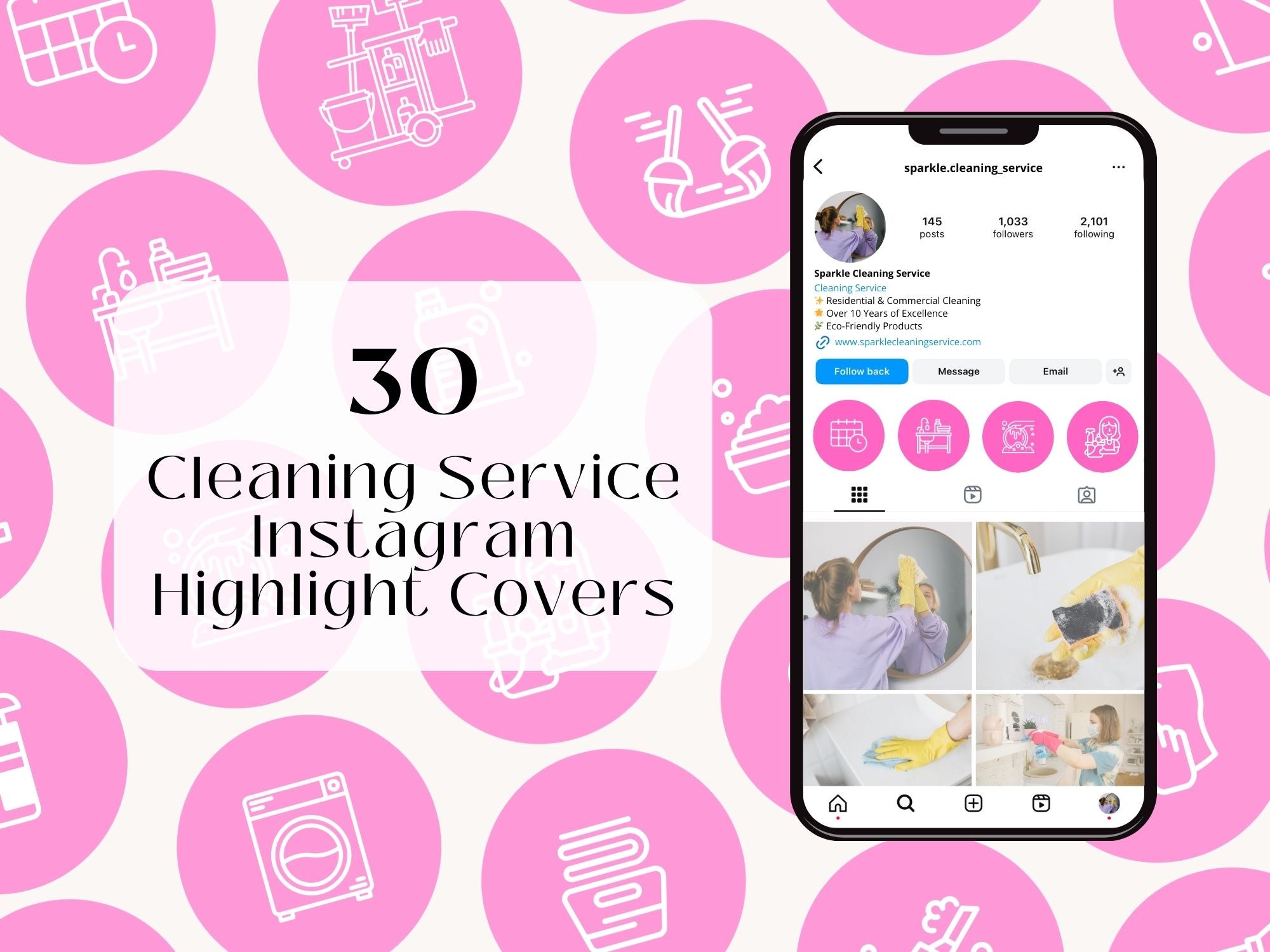Pink White Cleaning Highlight Covers - Chic and professional icons for showcasing cleaning services on Instagram.