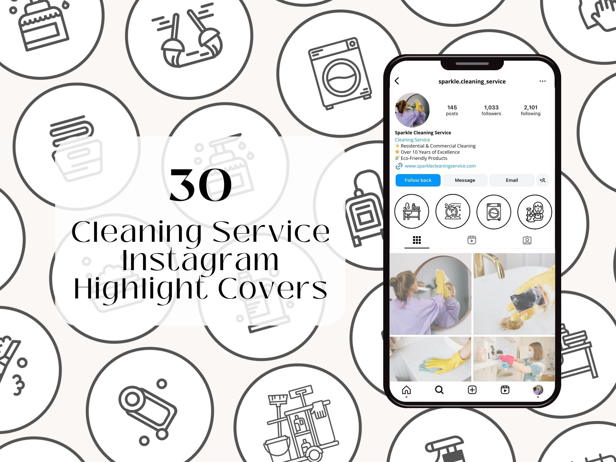 Black Outline Cleaning Instagram Highlight Covers