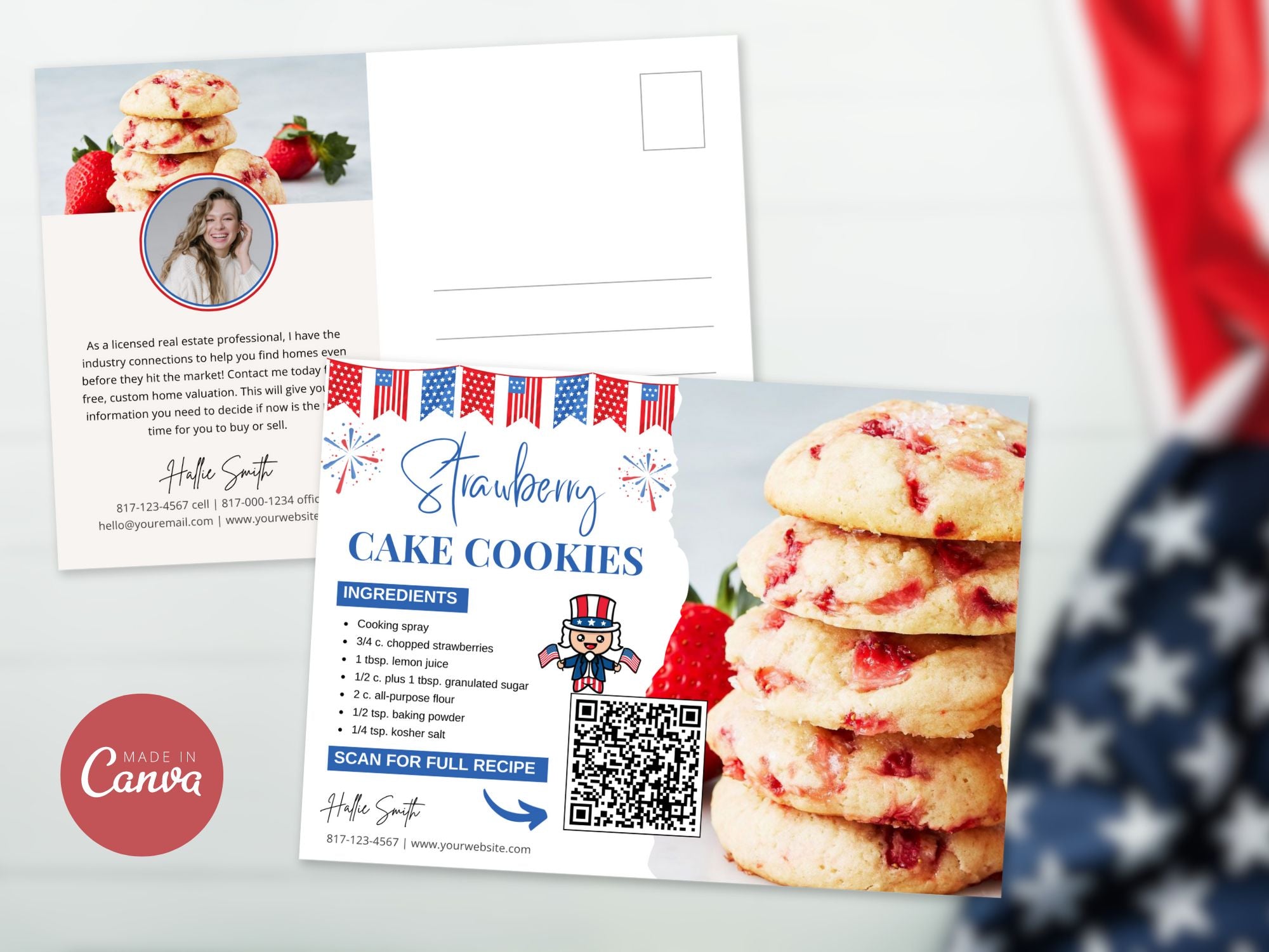 4th of July Real Estate Recipe Postcards - Celebrate Independence Day with delicious recipes and patriotic postcards.
