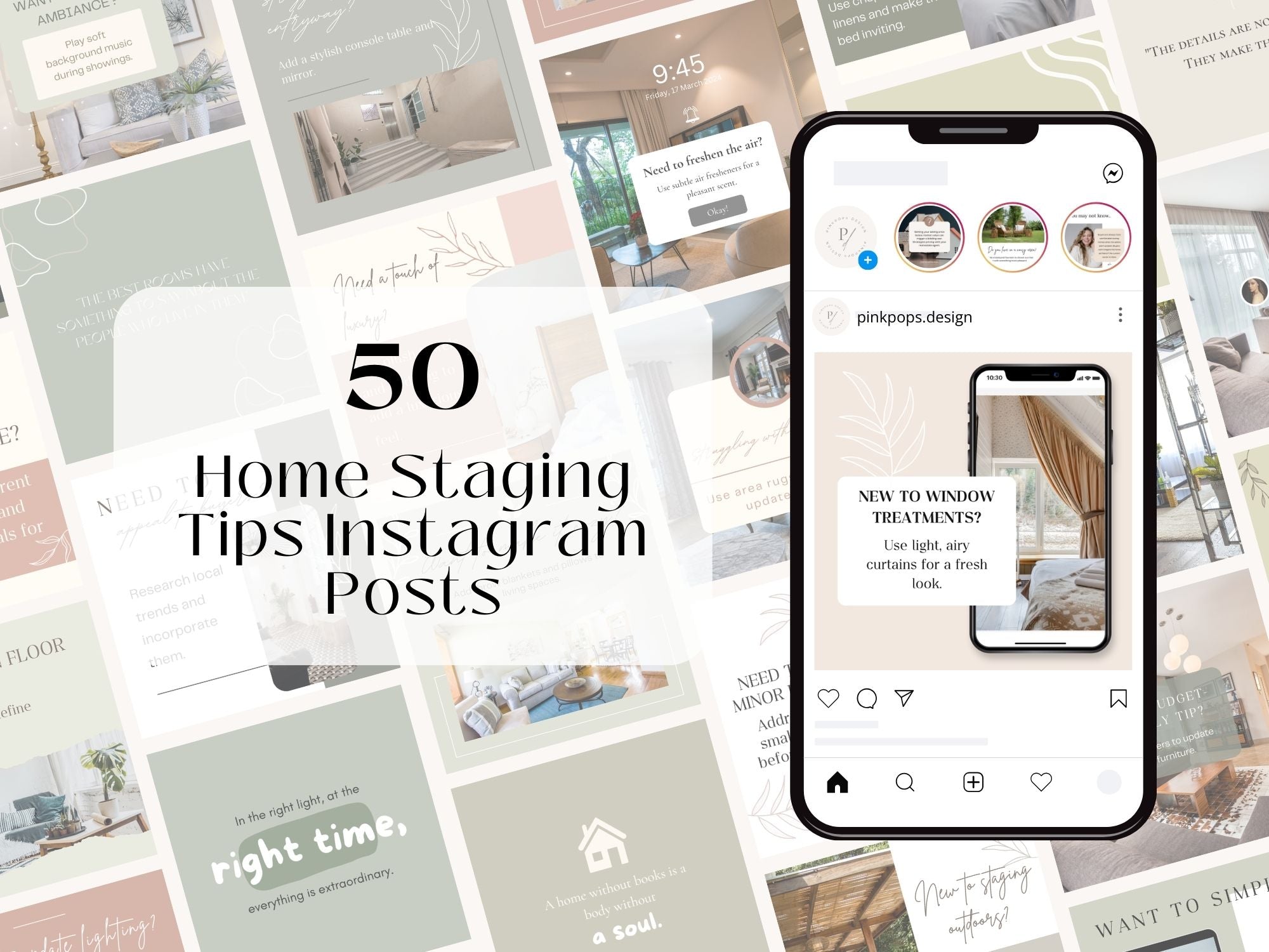 50 Home Staging Tips Instagram Posts - Professionally crafted templates offering essential home staging advice.