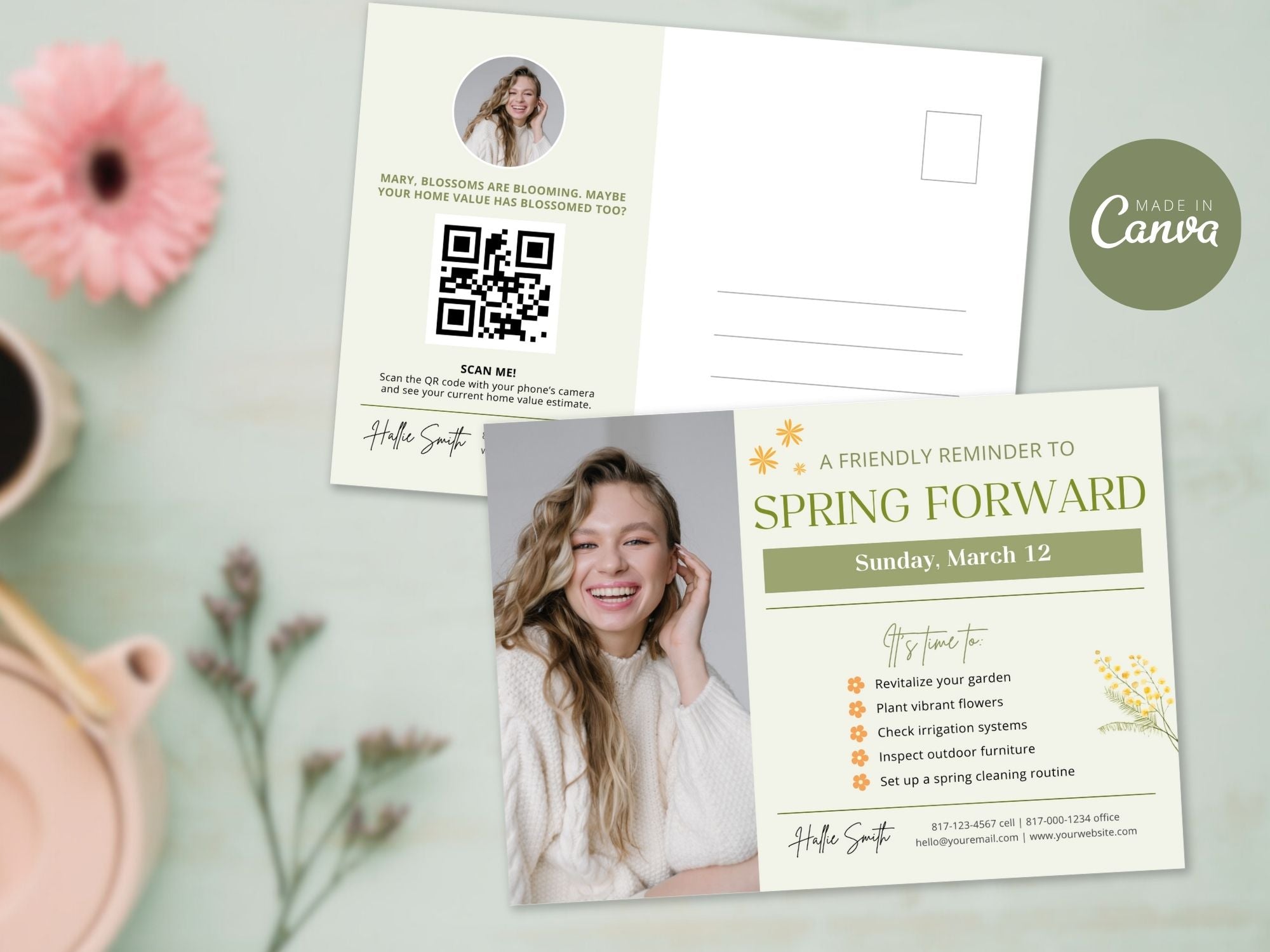Spring Forward Reminder Postcard - Professionally designed real estate postcard for a timely reminder of daylight saving time.