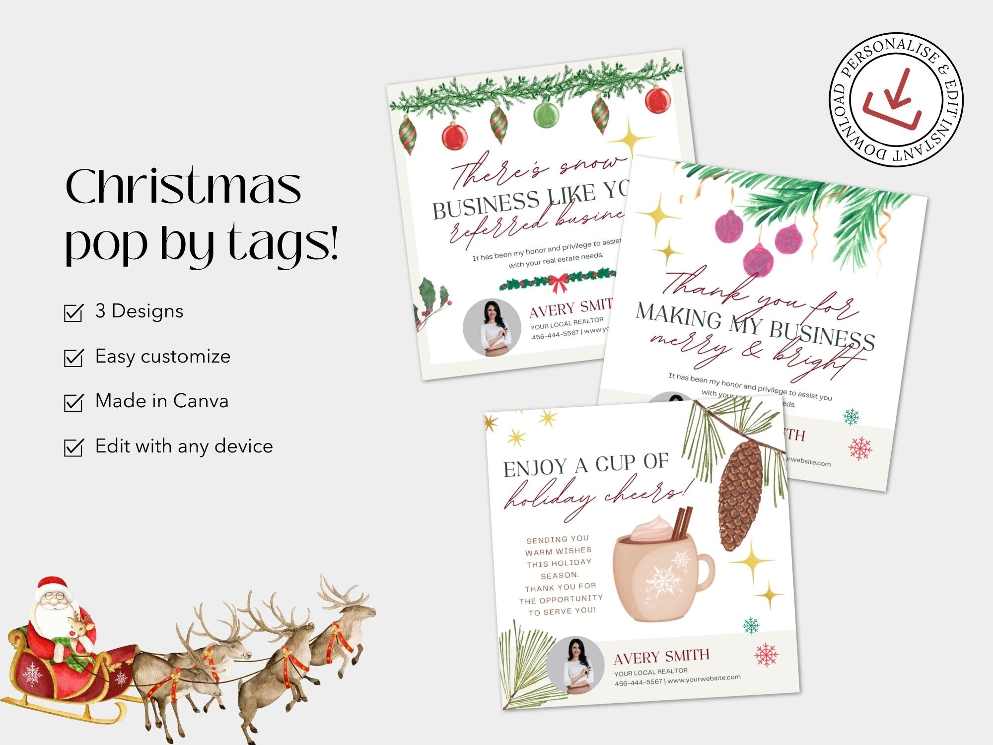 Real Estate Christmas Pop By Tags Bundle - SQUARE - Festive Client Appreciation Tags for the Holiday Season