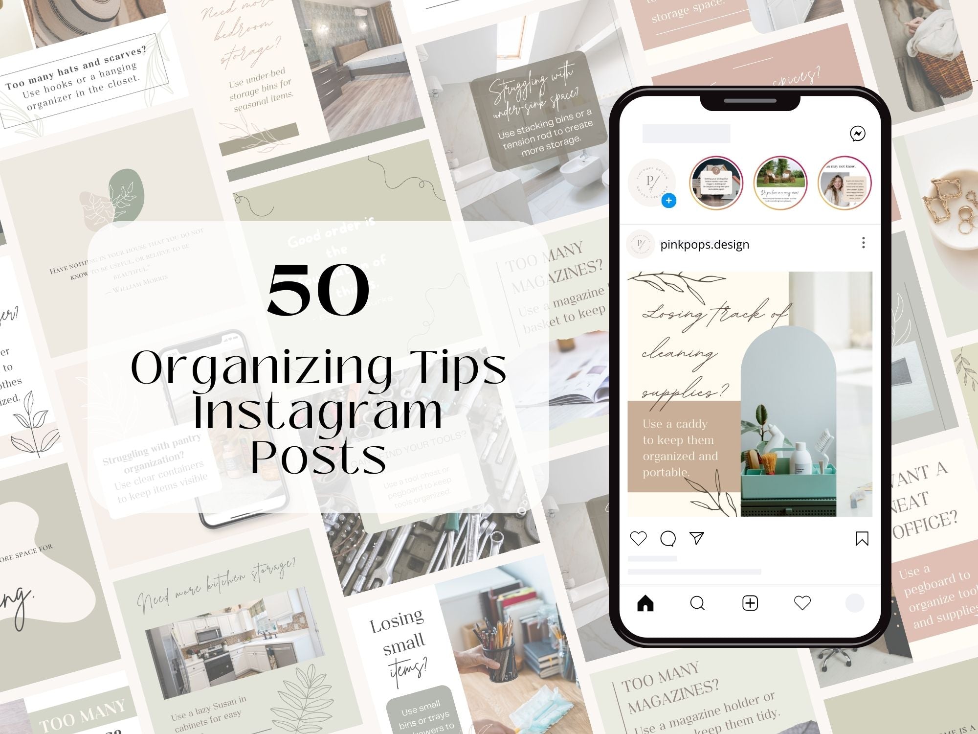 50 Organizing Tips Instagram Post Vol 01 - Beautifully designed templates with practical  organizing tips.