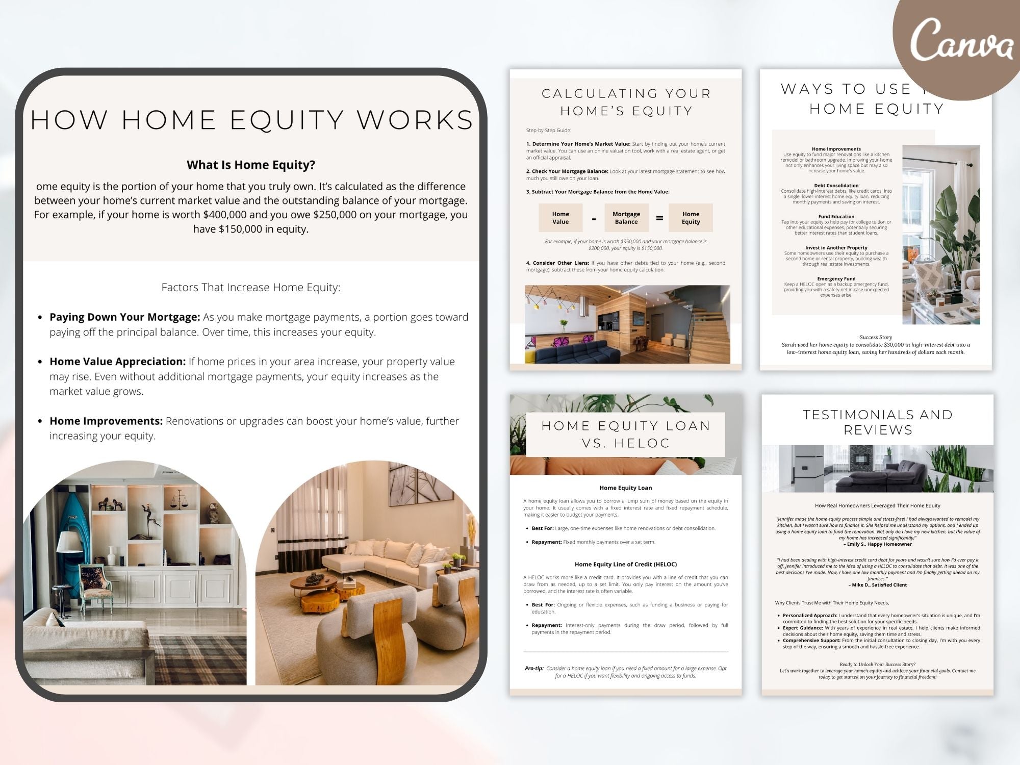 Minimal Home Equity Guide template for real estate agents to help homeowners maximize their home equity,