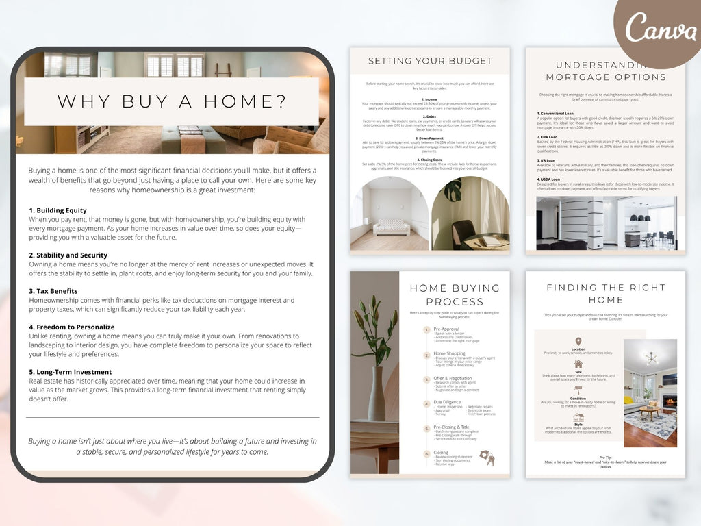 Minimal First Time Homebuyer Handbook for realtors, guiding new buyers through the home
purchase process.