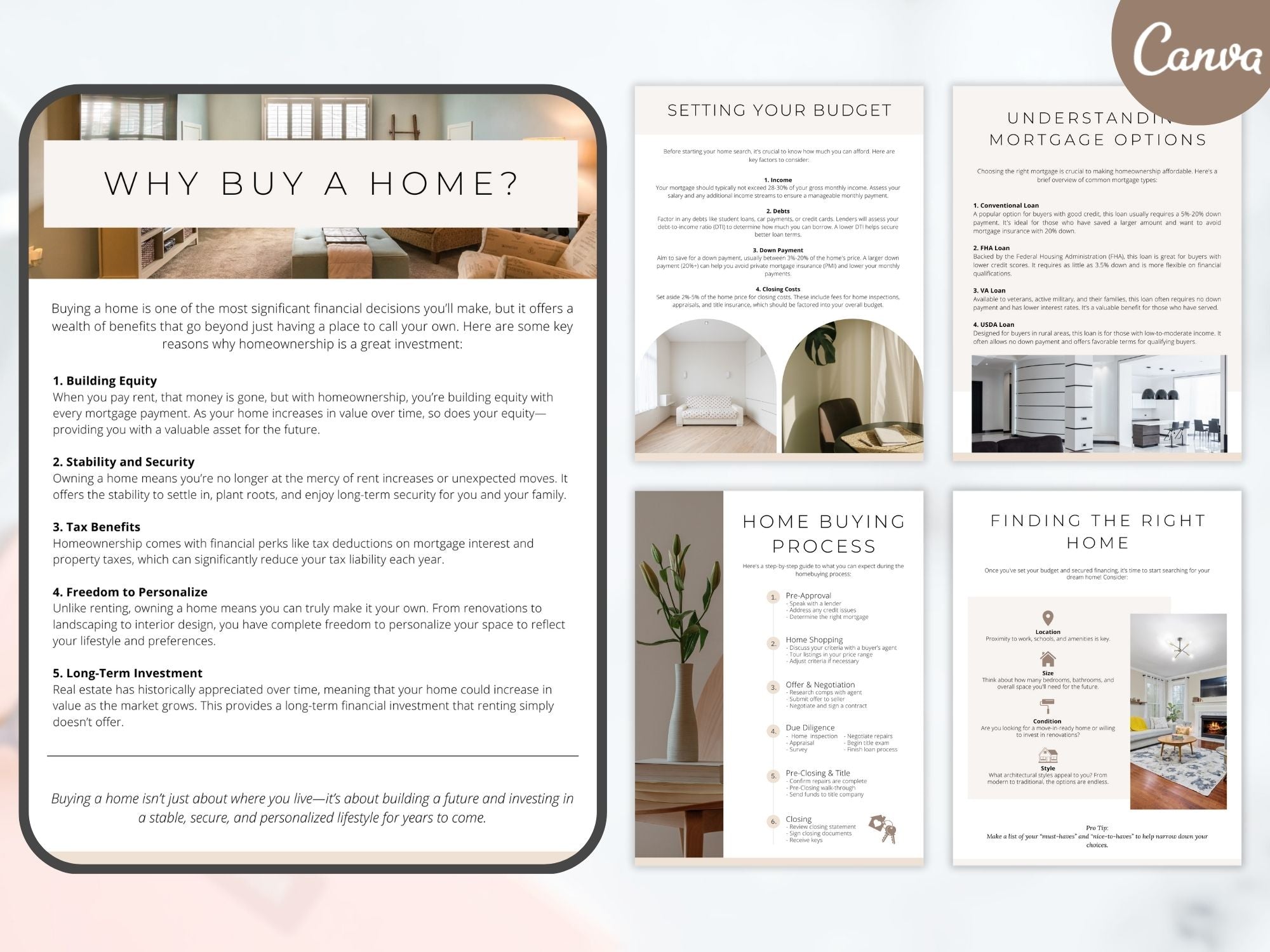 Minimal First Time Homebuyer Handbook for realtors, guiding new buyers through the home
purchase process.