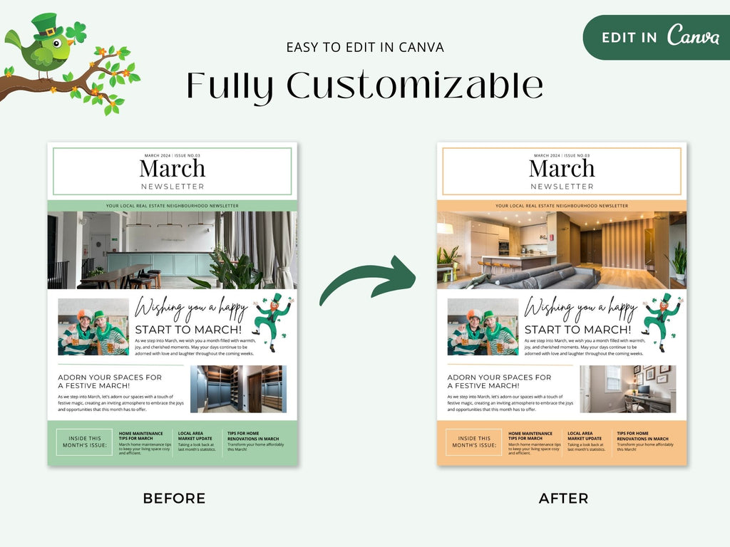 Minimal March Newsletter 2024 - Professionally designed real estate newsletter template with a clean and modern aesthetic.