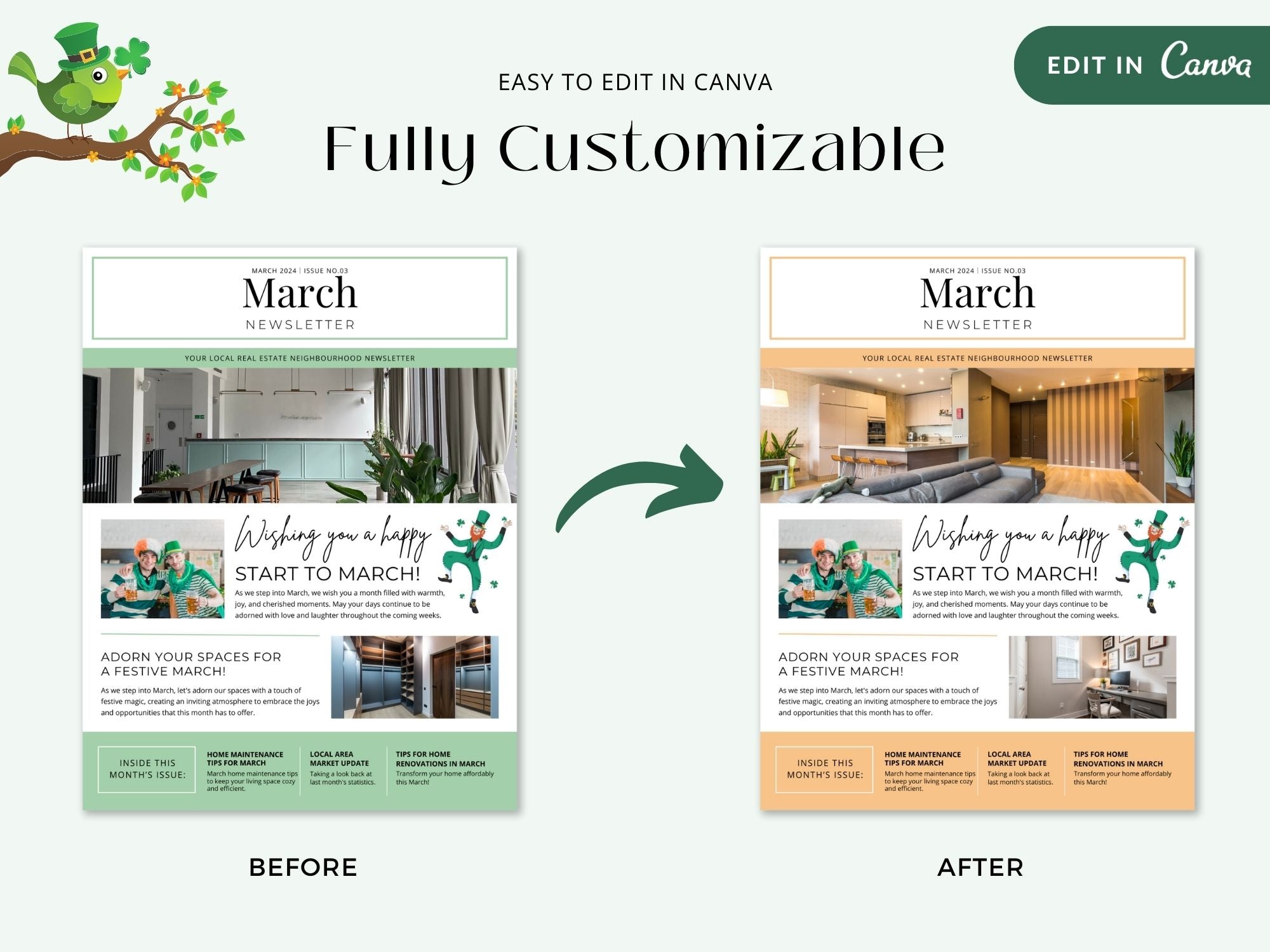 Minimal March Newsletter 2024 - Professionally designed real estate newsletter template with a clean and modern aesthetic.