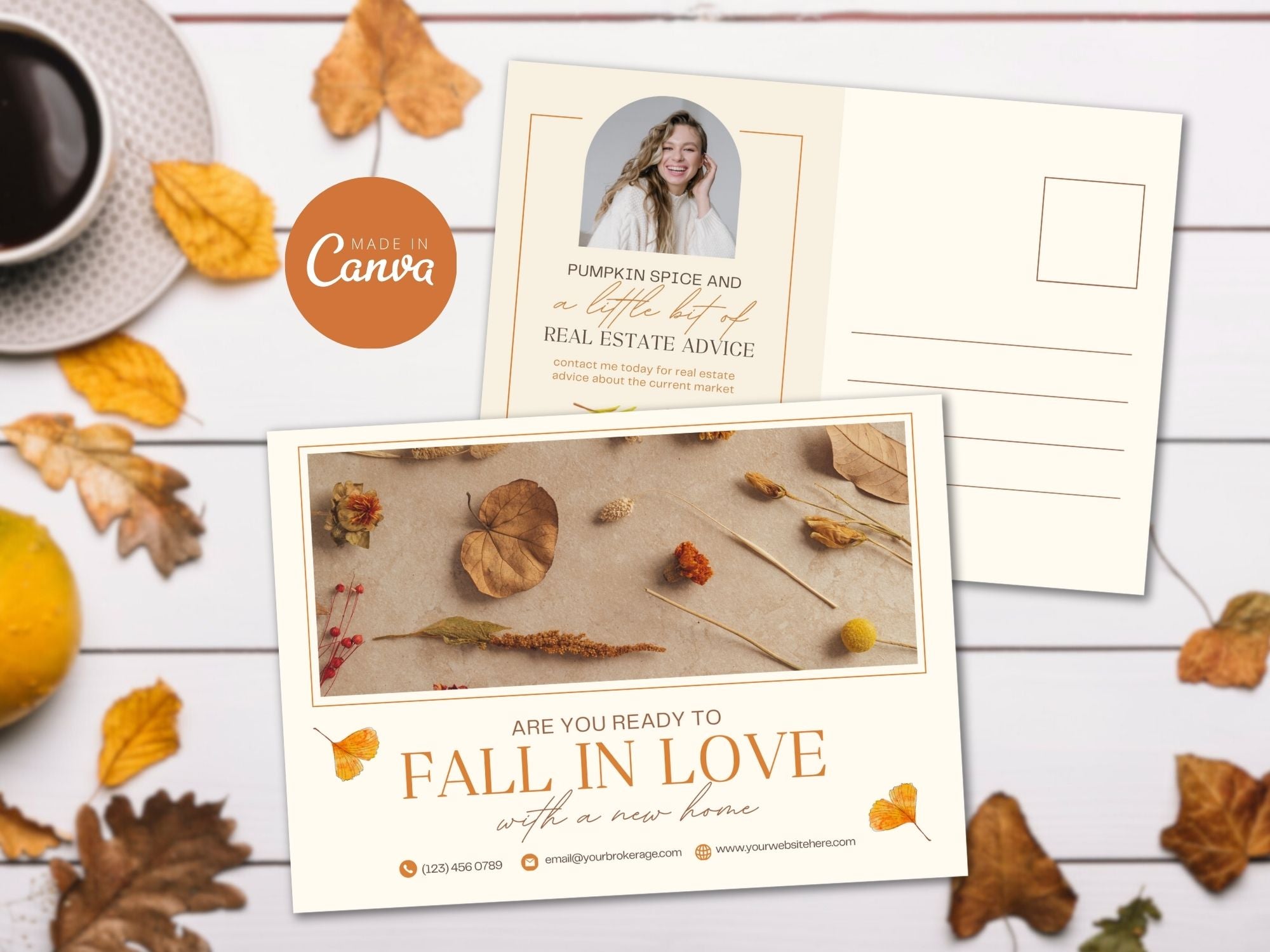 Real Estate Fall In Love Postcard Vol 01 - Charming postcard with autumnal aesthetics and a touch of romance, ideal for expressing warm wishes and fostering client connections during the fall season