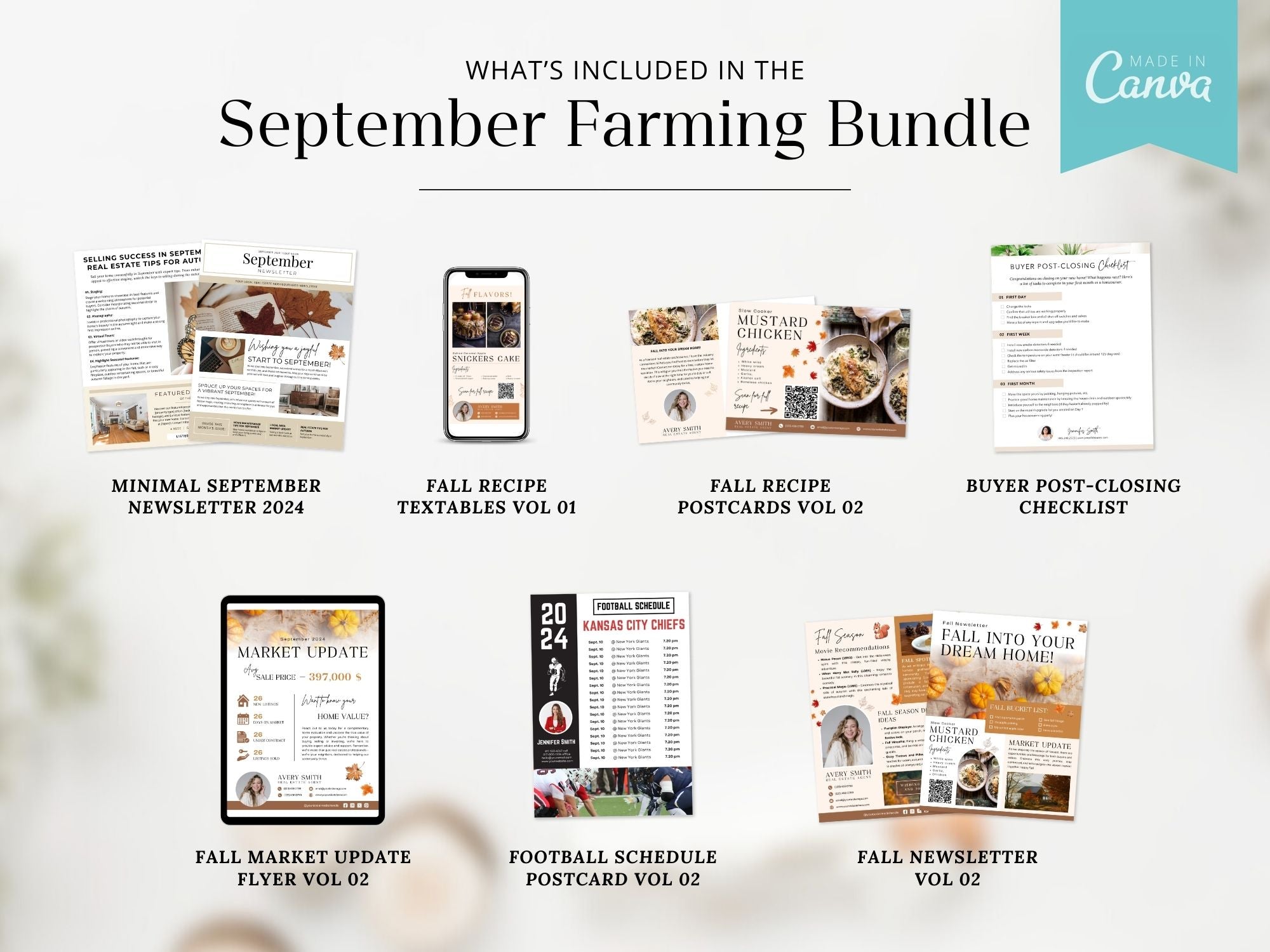 September Real Estate Farming Bundle featuring postcards, newsletters, and marketing materials for effective realtor farming.