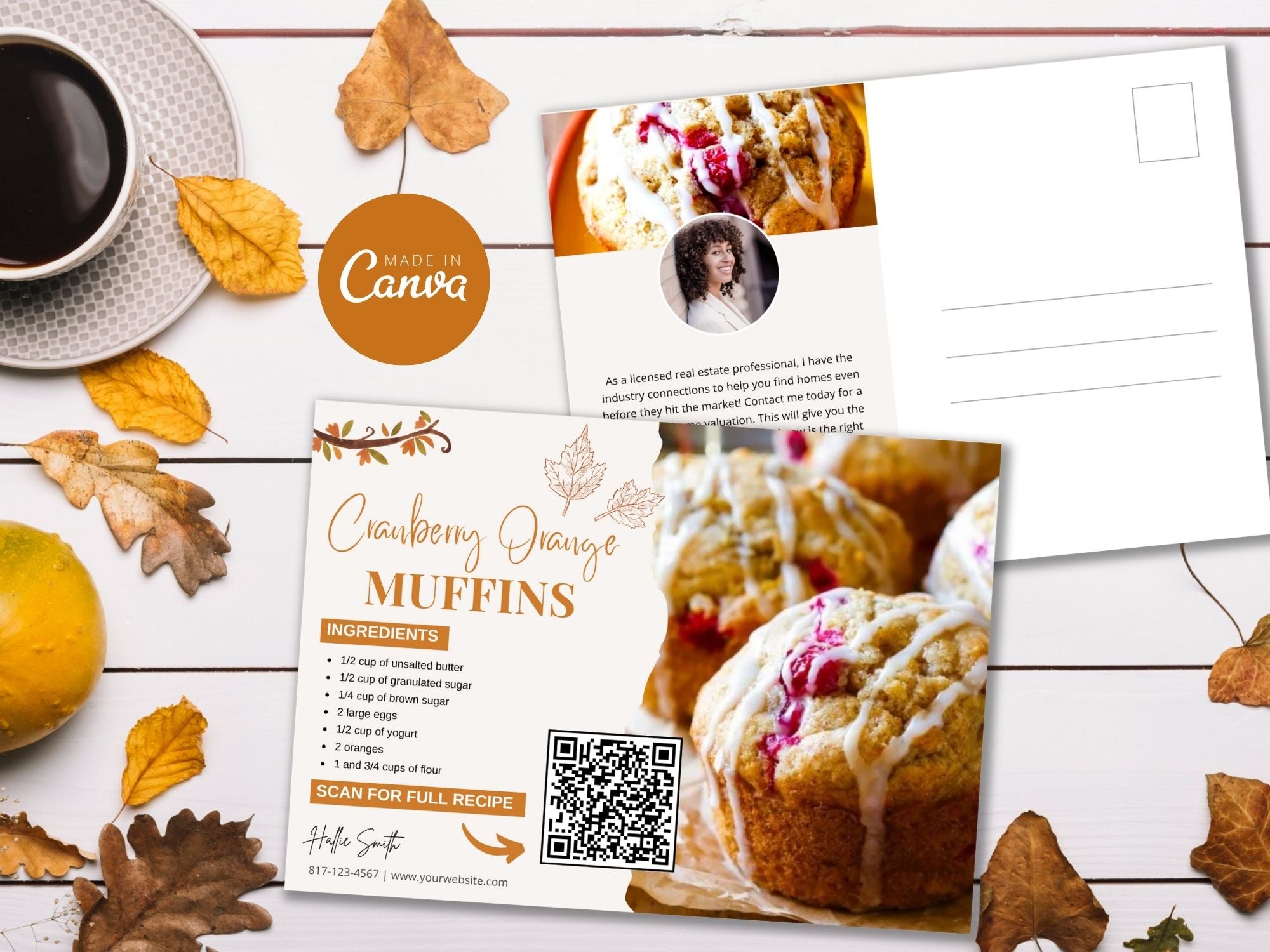 Real Estate Fall Recipe Postcard Bundle - Delightful bundle combining autumnal design with flavorful recipes for a unique and engaging way to express seasonal greetings and foster connections with clients during the fall season.