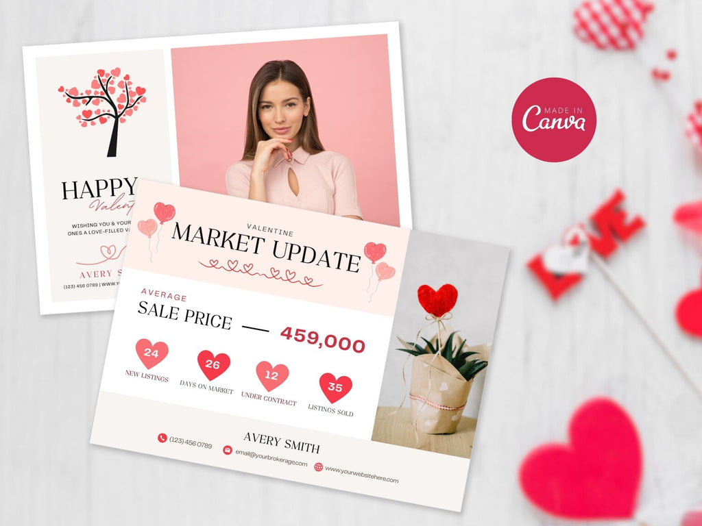 Valentine Market Update Postcard - Professionally designed real estate postcard combining market insights with a touch of Valentine's Day charm.