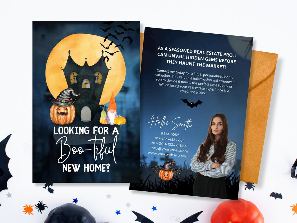 Real Estate Halloween Mailer - Eye-catching mailer with festive design and a touch of Halloween fun for expressing seasonal greetings and connecting with clients in a playful spirit.