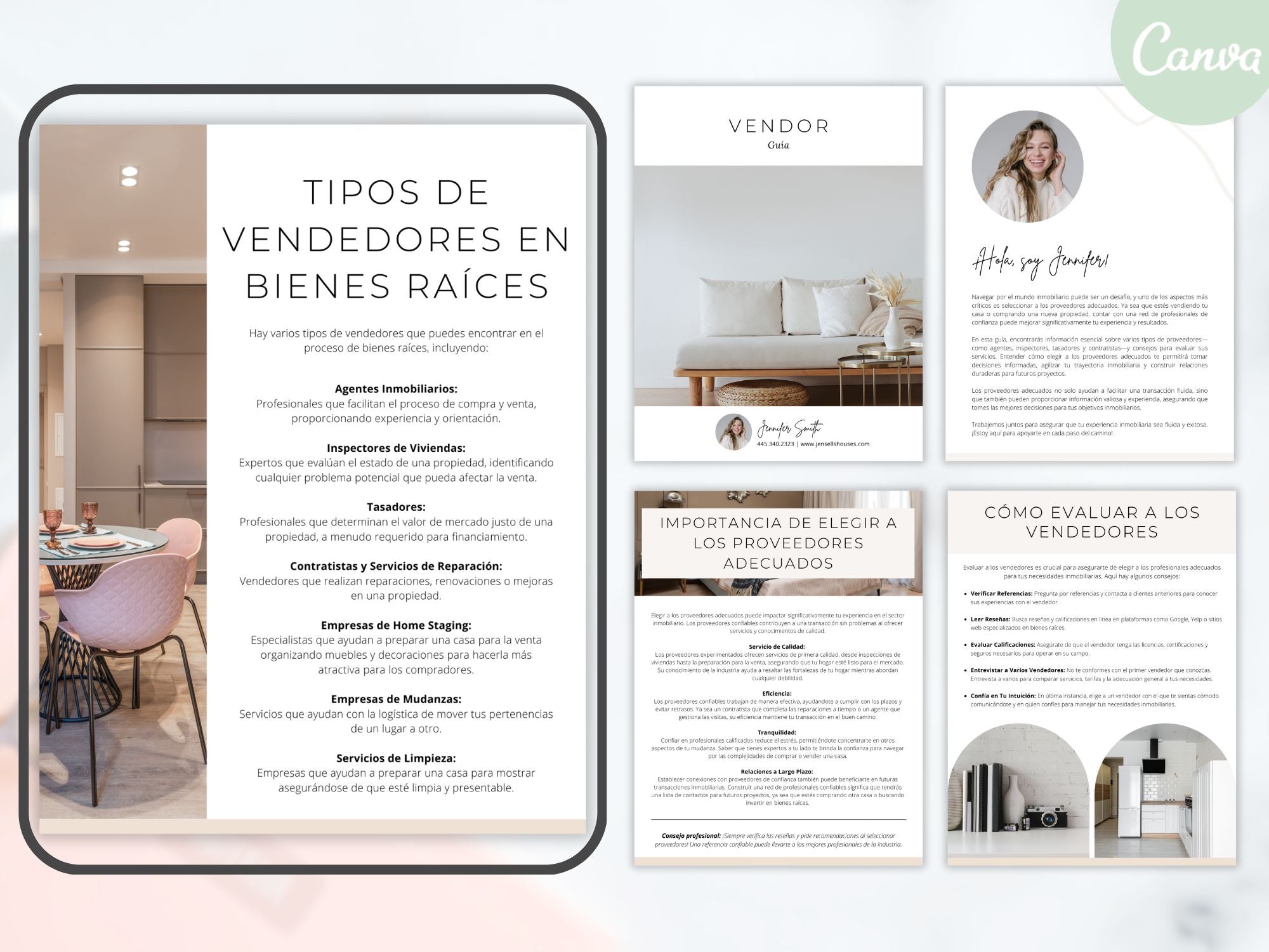 Spanish Minimal Vendor Guide showcasing trusted vendors for real estate clients.