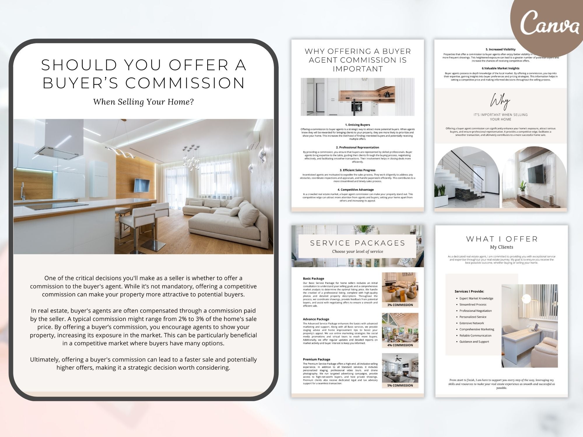 Minimal Buyer Commission Guide template detailing real estate commission structures for buyers.