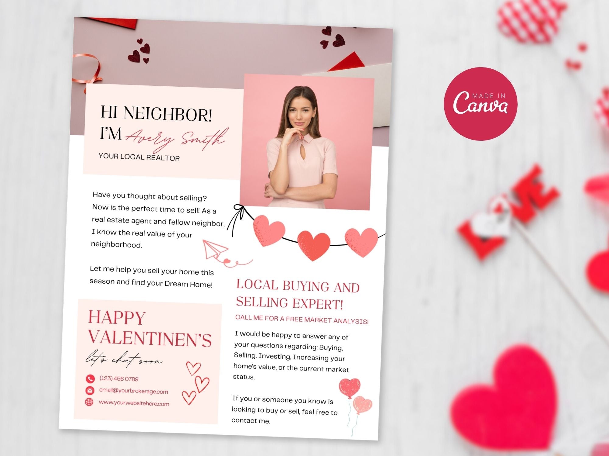 Valentine Hello Neighbor Flyer - Charming real estate flyer with a heartwarming design for local outreach.