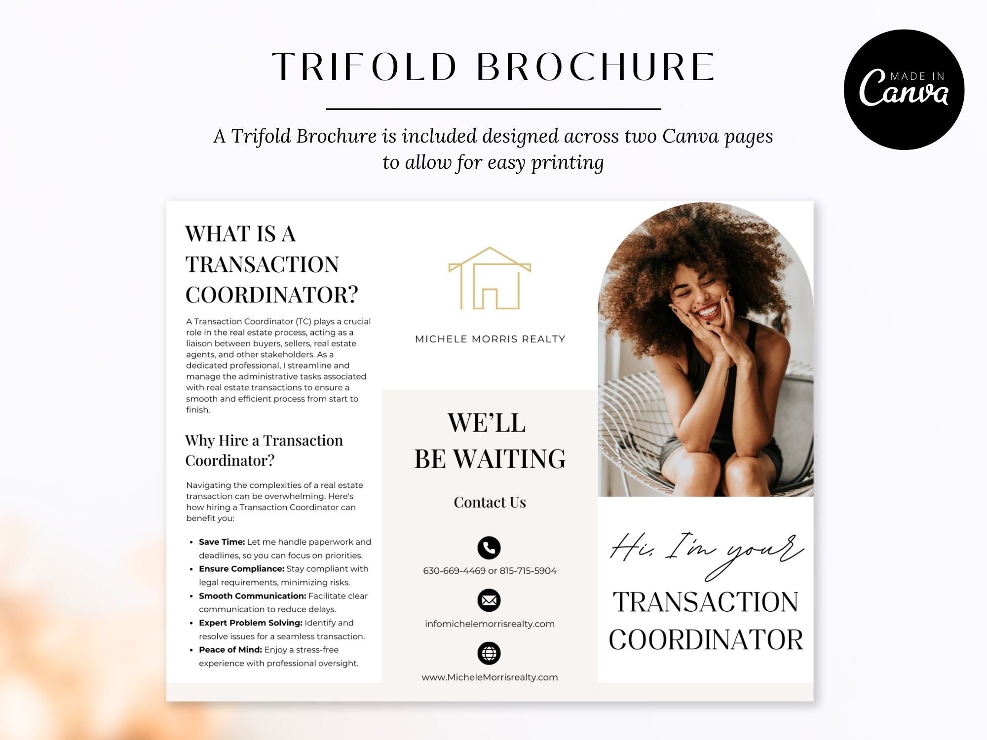 Transaction Coordinator Brochure - Beige - Professionally designed real estate brochure providing an overview of transaction coordination services.
