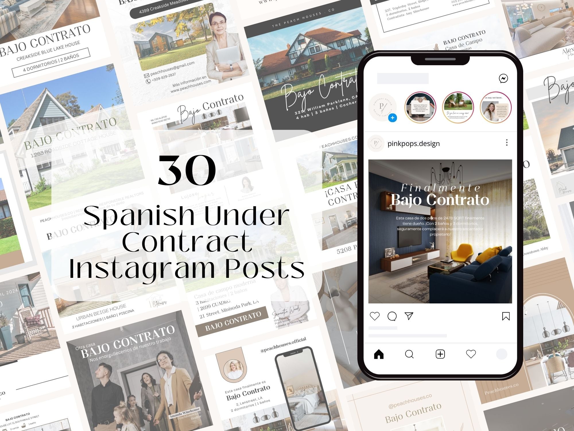  Spanish Under Contract Instagram Posts Vol 01- Templates for sharing under contract  properties with Spanish-speaking clients.