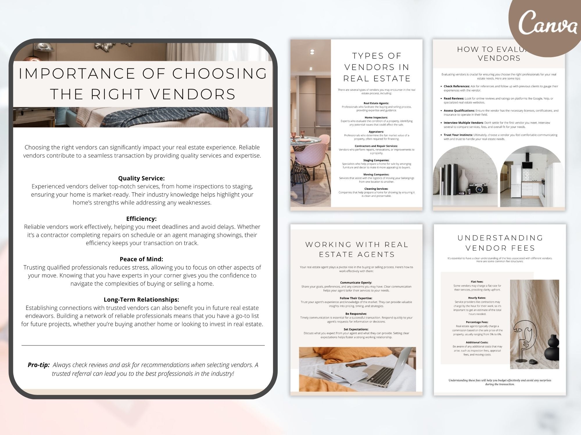 Minimal Vendor Guide template for real estate agents featuring trusted local service providers and vendors.
