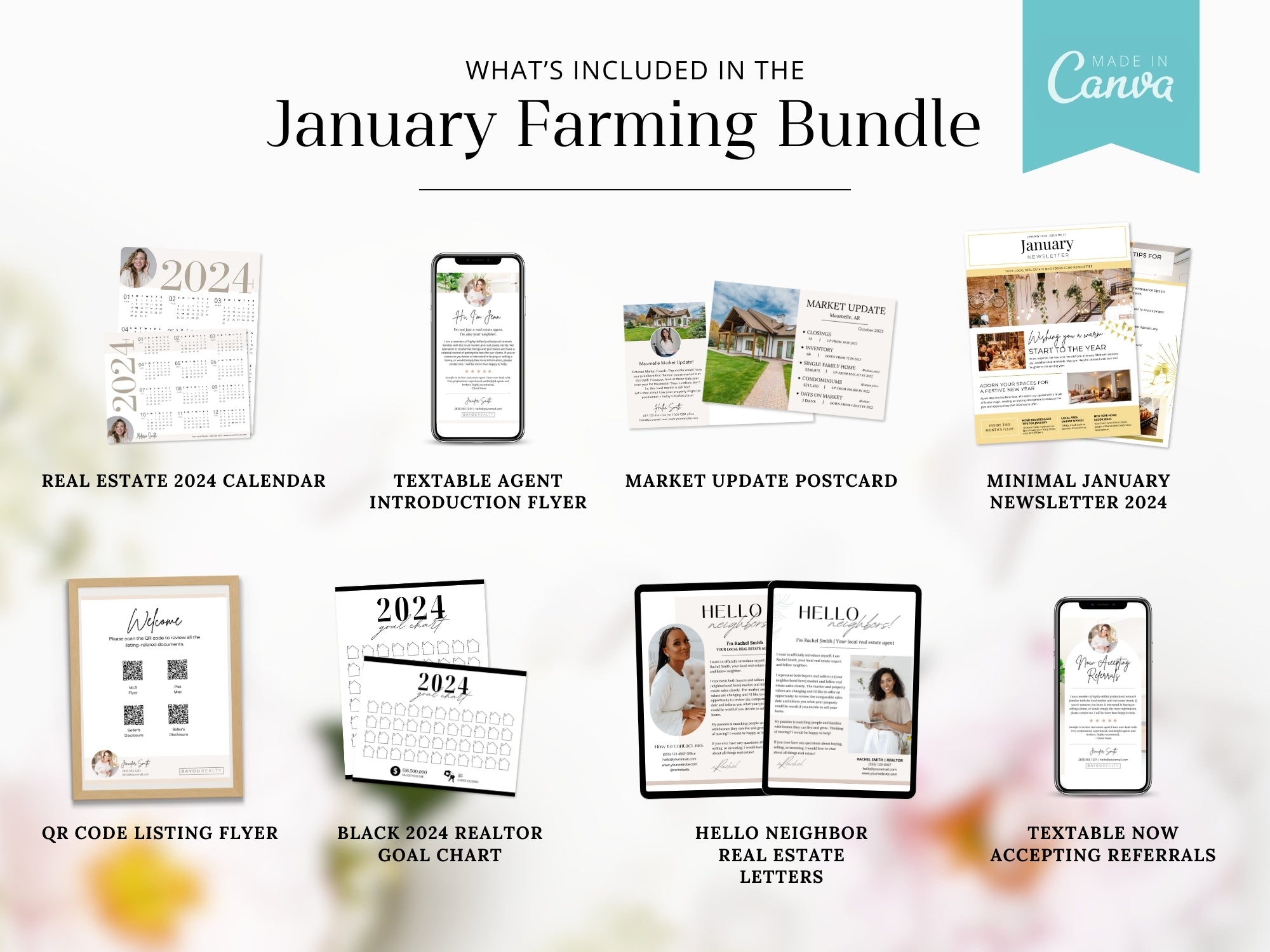 January Farming Bundle - Comprehensive real estate marketing materials for effective neighborhood farming in January.