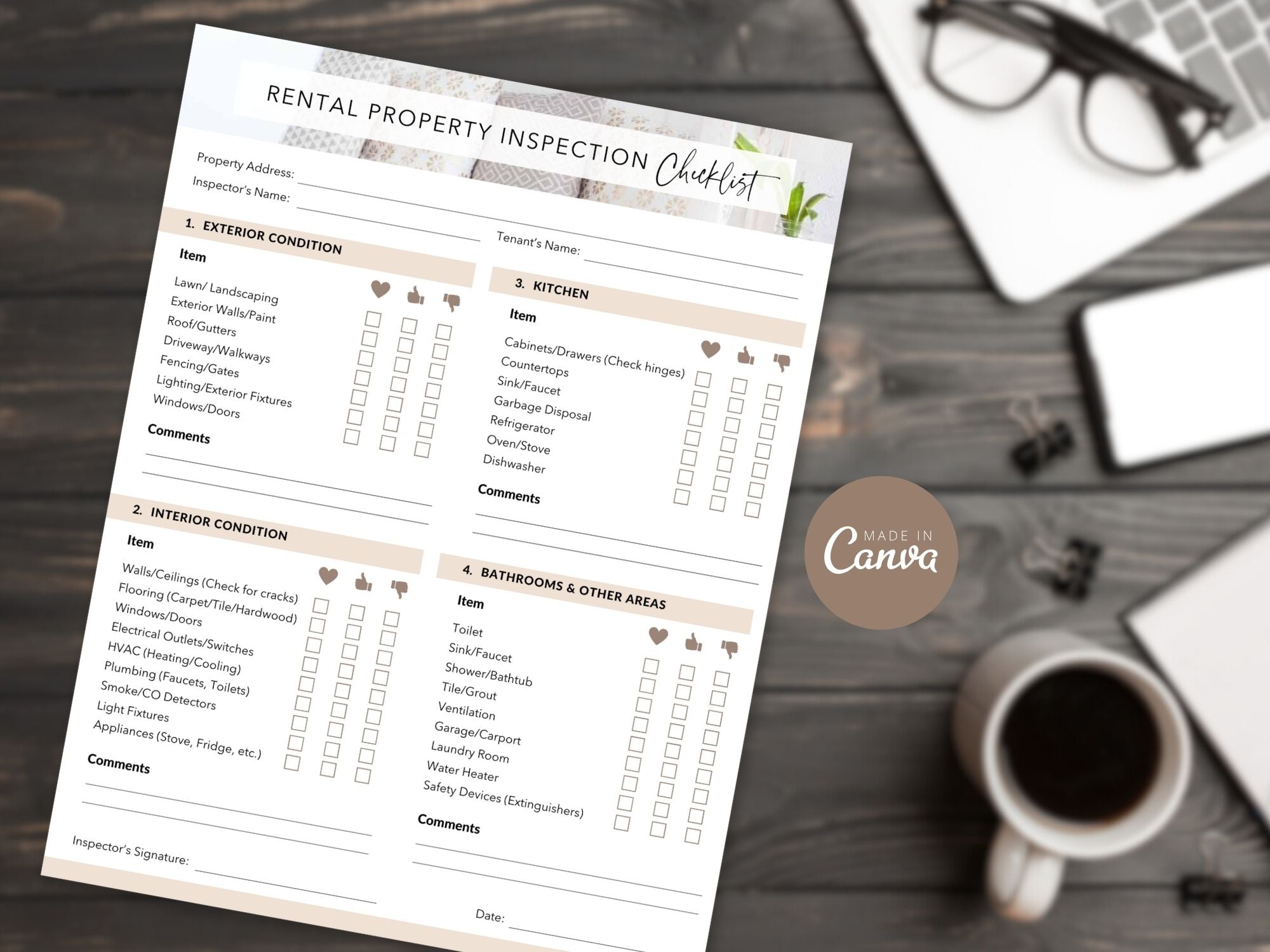 Rental Property Inspection Checklist for landlords and property managers to assess property condition.