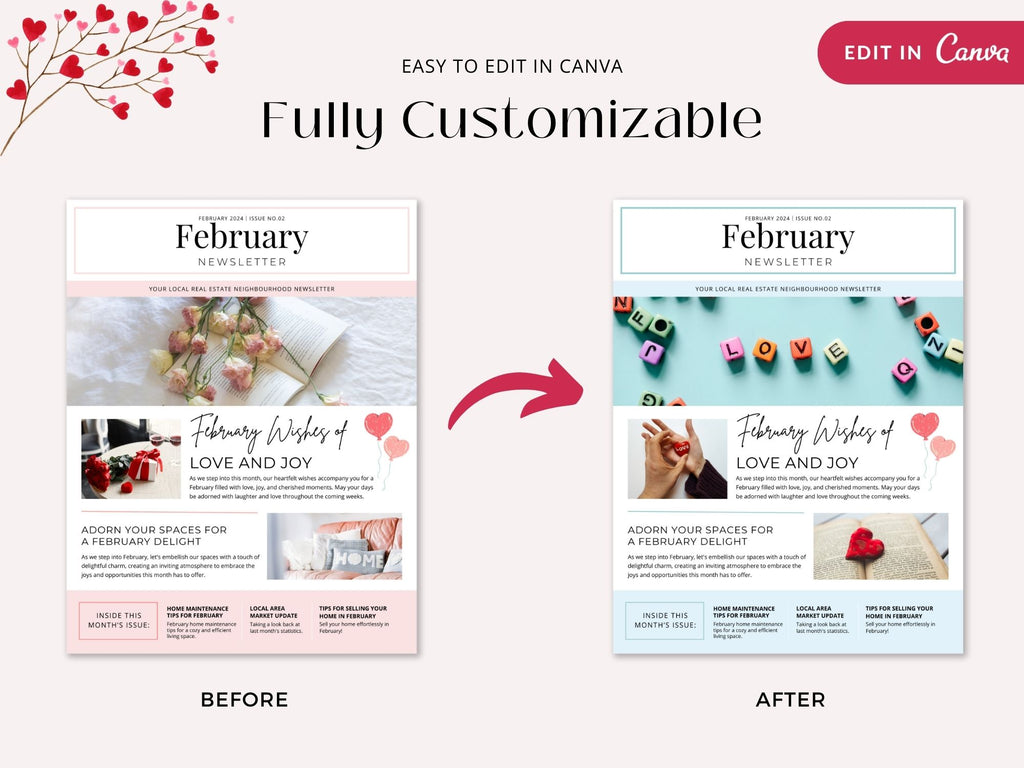 Minimal February Newsletter 2024 - Professionally designed real estate newsletter template with a clean and modern aesthetic.
